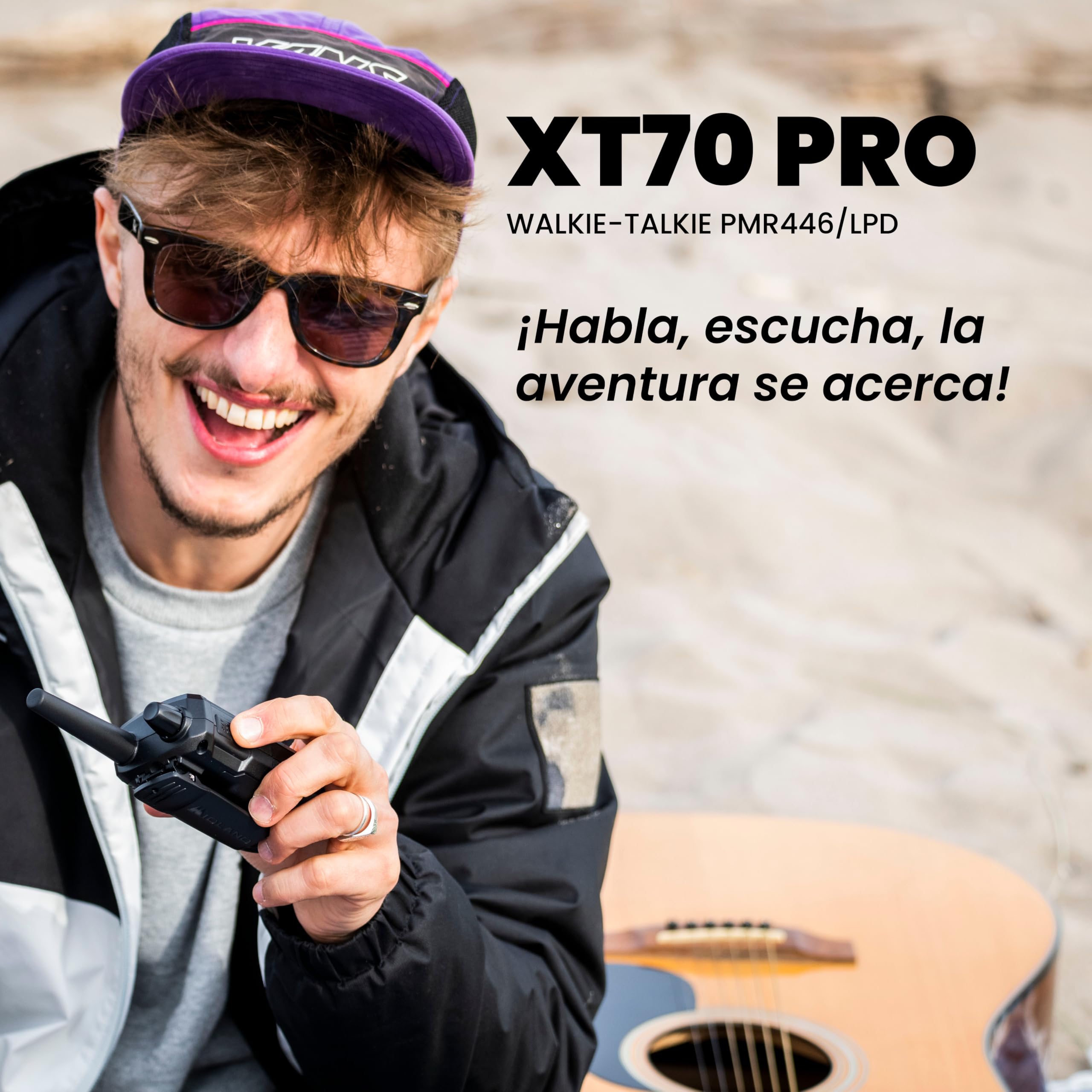 Midland XT70 PRO Doble, Walkie Talkie Profesional de Carga Rápida, 101 Canales PMR446 y Canal RRM, 142 Tonos CTCSS, Resistente al Agua IPX4, Recargable con USB, Alcance 12 Km, Negro/Gris, 2 Unidades - 2