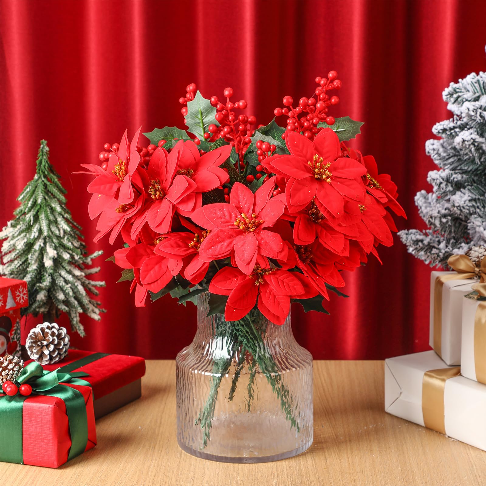 ビーズフラワー　　　　　ポインセチア　ヒイラギ ビーズフラワー ポインセチア ヒイラギ