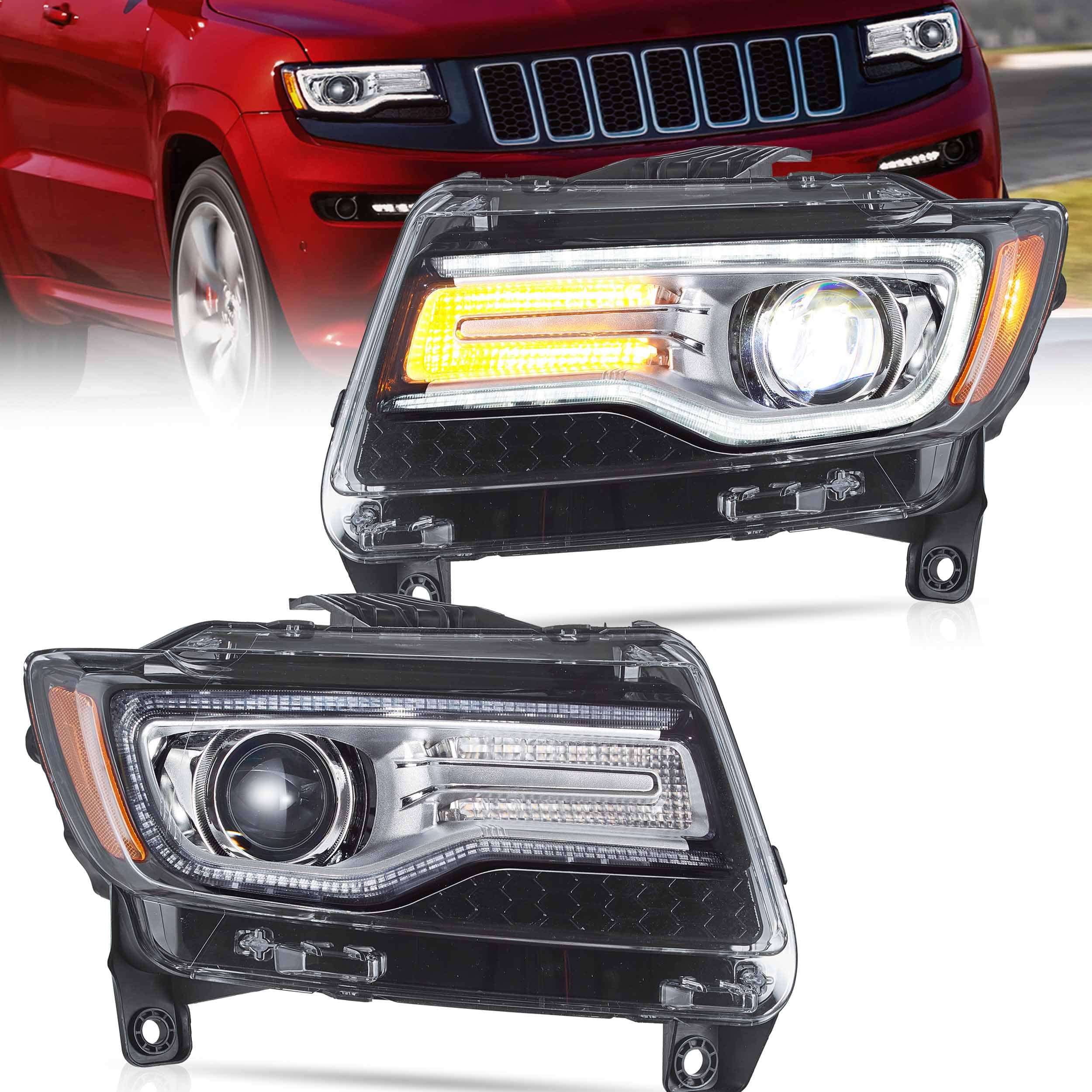 VLAND LED Headlight Fit for 2011-2013 Jeep Grand Cherokee, Chrome