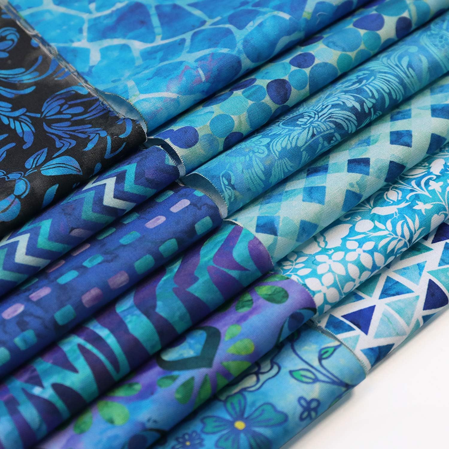 Chuanshui 12 PCS 11.4 x 11.4 inches (29 x 29 CM) 100% Cotton Craft Fabric Bundle for Patchwork 12 Different Pattern Pre-Cut Quilting Fabric Square for DIY Craft Sewing (Blue Pattern)