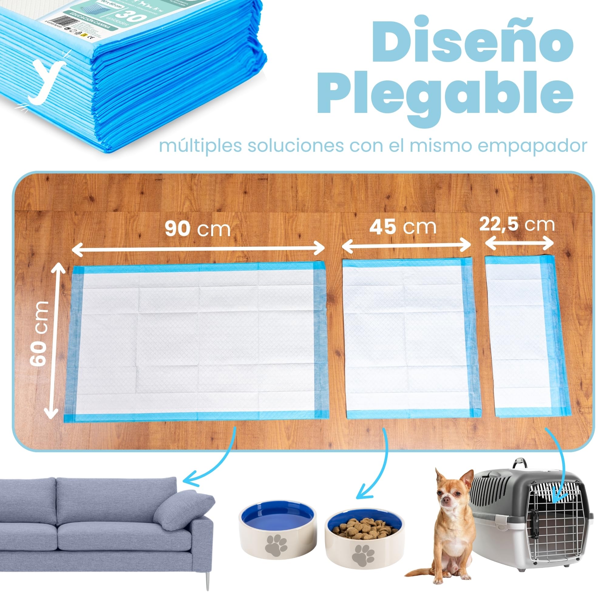 Empapadores Perro 60x90 cm XL, Alta Absorción, 120 Uds | Tecnología de 6 capas · Antifugas · Control de olores hasta 12 h · Ideal para cachorros, incontinencia y recuperación