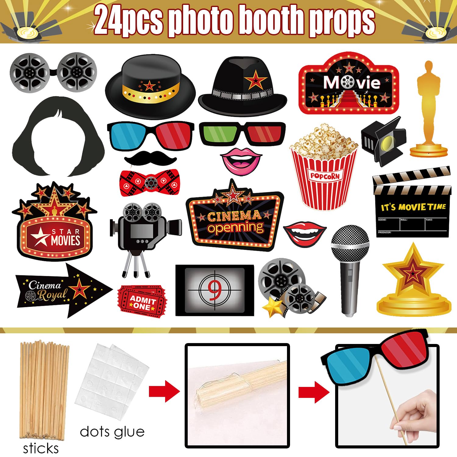 Décoration Fête Oscar LMSHOWOWO Lot De 30 Accessoires De Photomaton D'Halloween Avec Cadre Cadre Photo Gonflable
