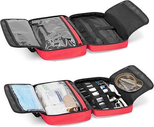 Miniatura 10 de Trunab Bolsa de primeros auxilios portátil vacía, bolsa de suministros médicos con 2 solapas interiores, bolsa de trauma de emergencia para