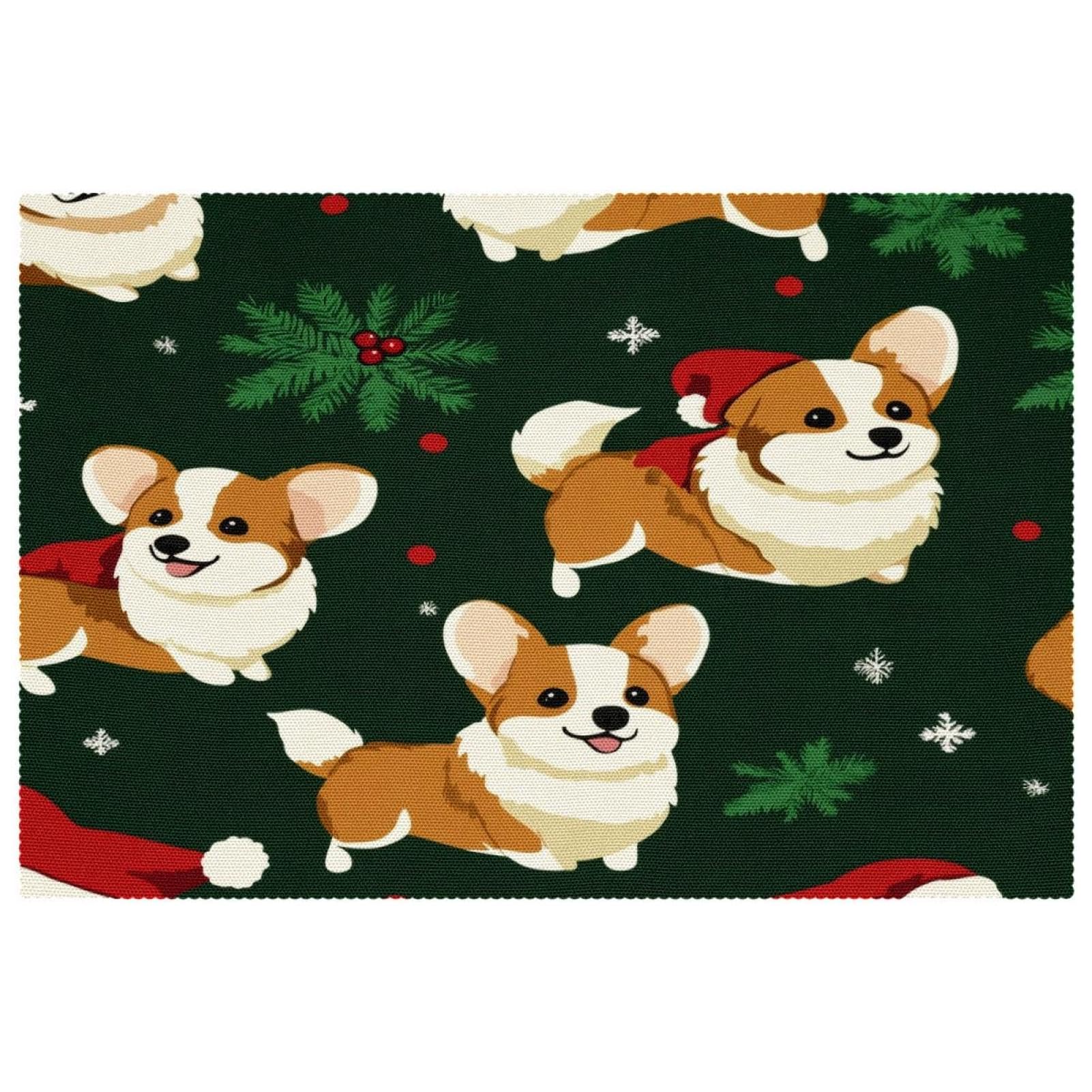 Sets de table de Noël Corgi antidérapants pour éviter les taches de réveillon