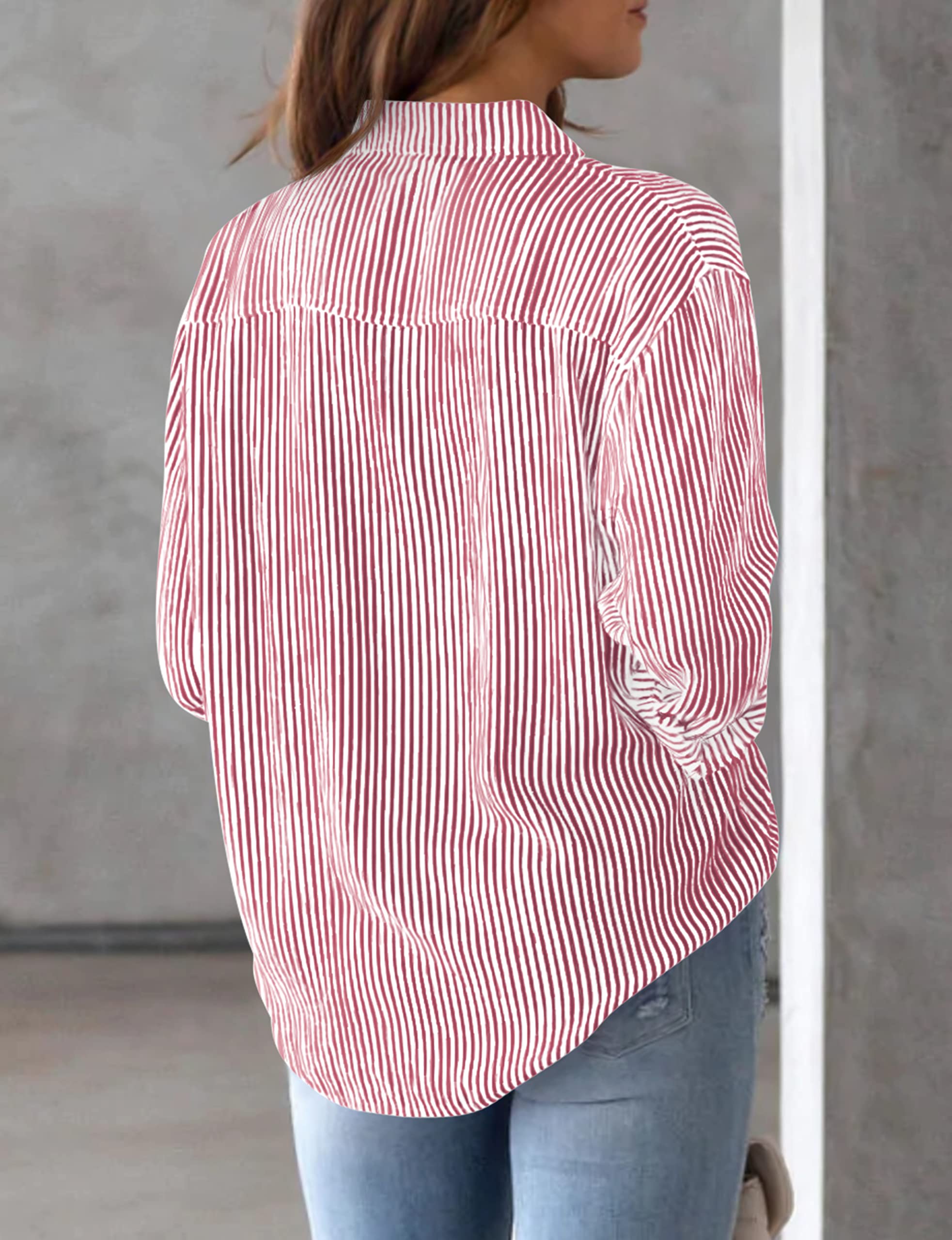 NONSAR Blusa Elegante de Mujer,de Manga Larga, a Rayas, con Botones, Informal, para Oficina, Trabajo, de algodón