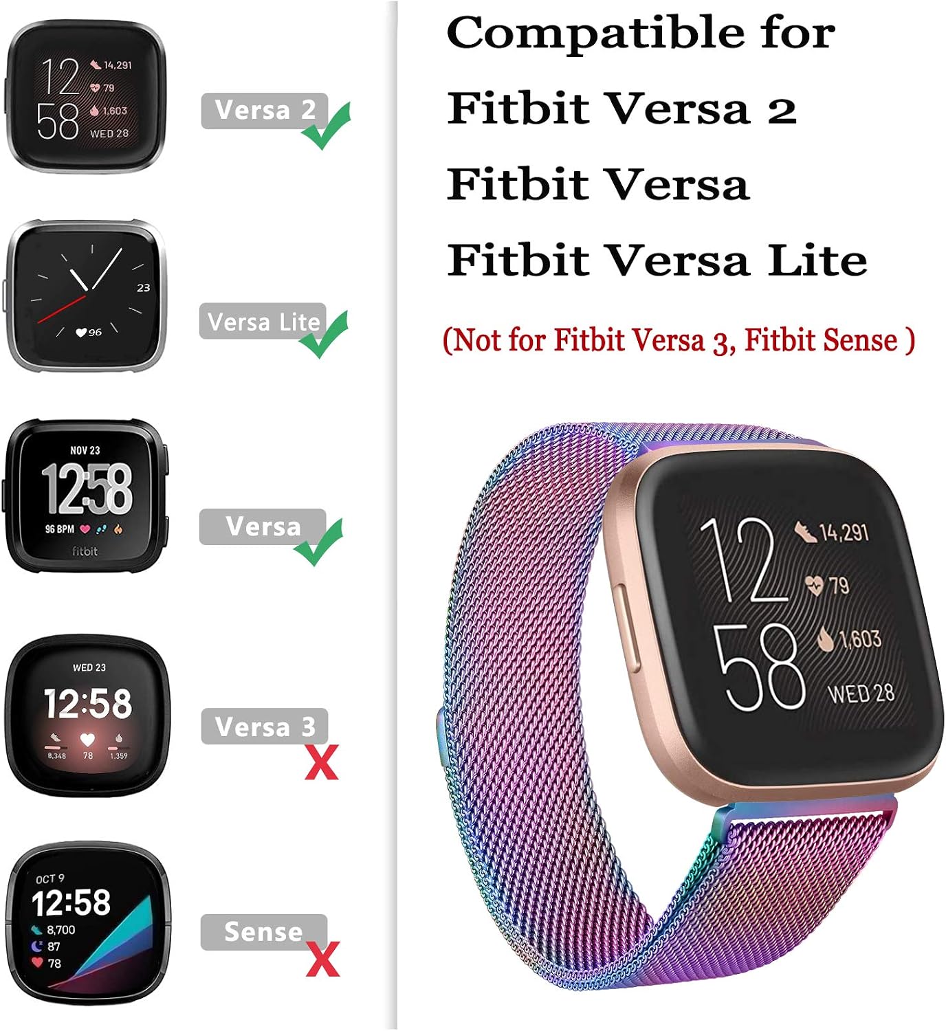 Amzpas Bands Compatible with Fitbit Versa, Breathable Stainless Steel Loop Mesh Magnetic Adjustable Wristbands for Women & Men image 5