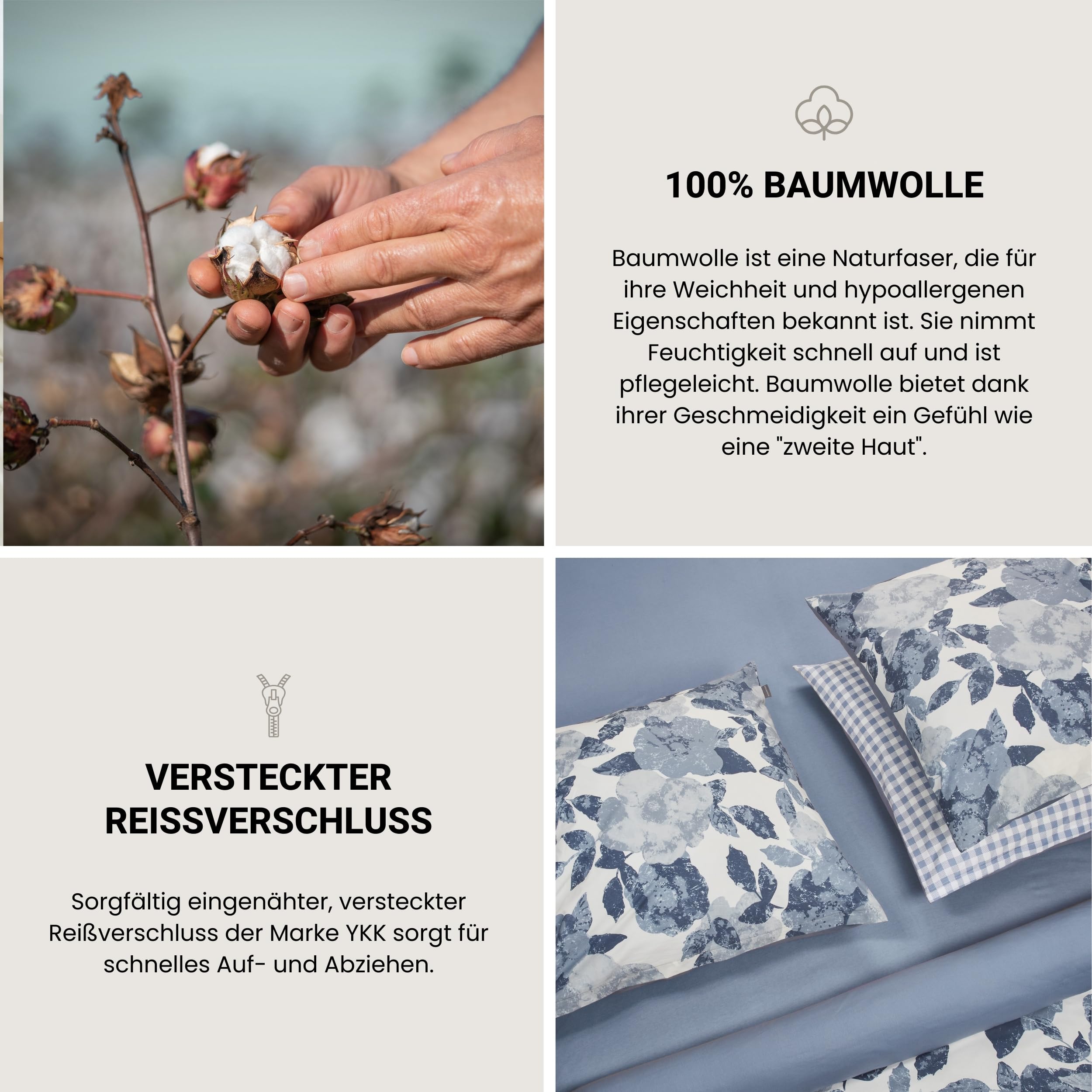Schiesser Bettwäscheset Elisa | 2-teilig | Floral | Renforcé | 100% Baumwolle | Oeko-Tex Zertifiziert | Reißverschluss | 135x200cm + 80x80cm | Hellblau