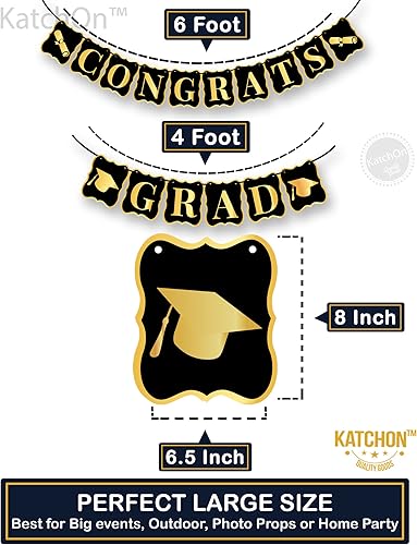 Miniatura 2 de KatchOn, Decoraciones de fiesta de graduación negras y doradas 2025 – Paquete de 19 | Remolinos colgantes de graduación para fiesta de graduación |