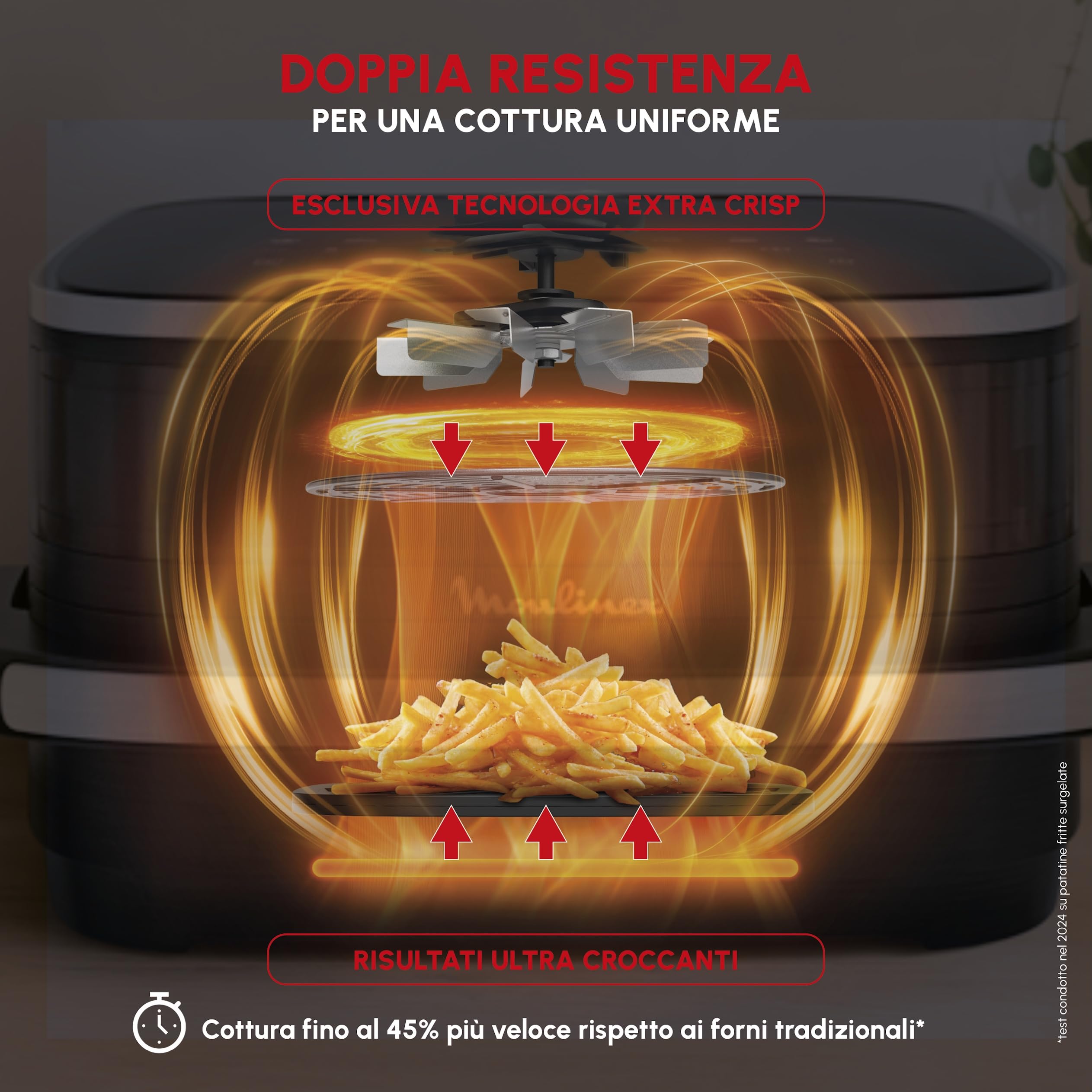 Moulinex Easy Fry XL Surface, Friggitrice ad Aria XL con Cestello Antiaderente e Finestra di Osservazione, 1,5 Kg, Tecnologia Extra-Crisp e Doppia Resistenza, Cottura fino a 230°, AL4018