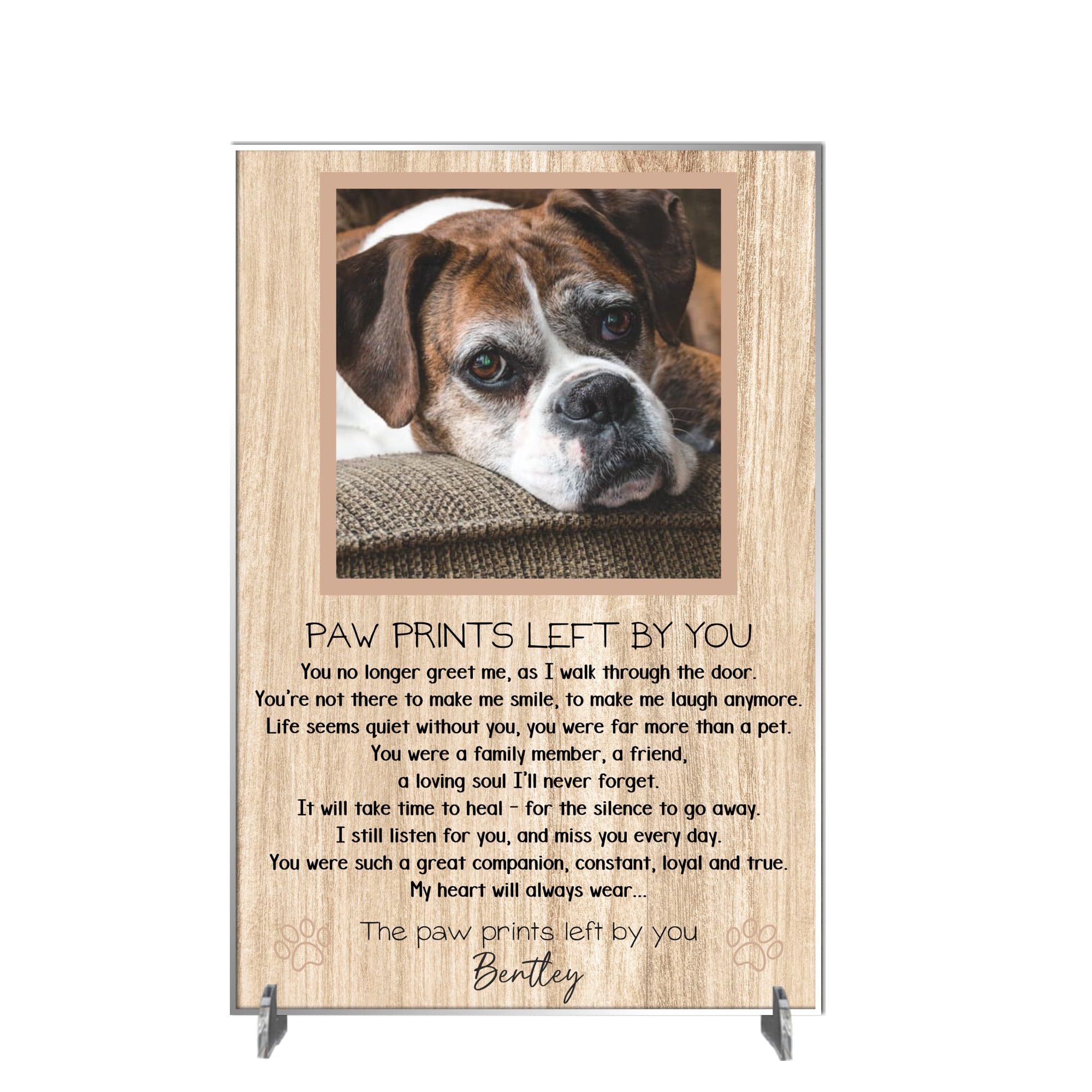 Pixie's Gifts Personalised Pet Loss Bereavement Photo Plaque - 'In Loving Memory' Tribute Sign for Your Dog or Cat - a Touch of Heaven in Your Home (Brown Wood, Acrylic A5 21cm x 15cm)