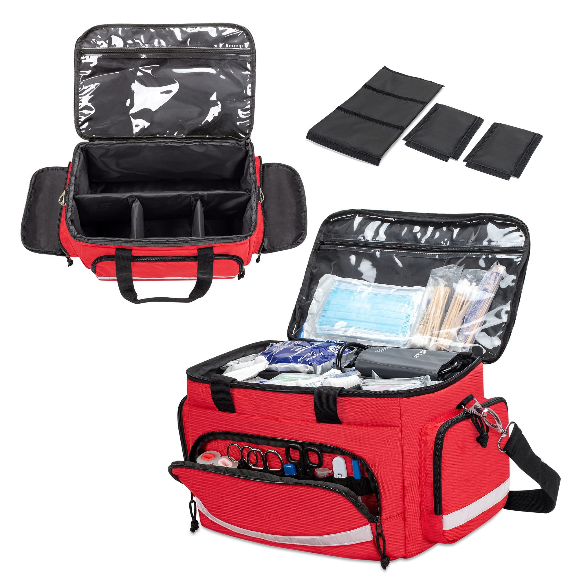 Damero Borsa medica per trauma, borse di pronto soccorso Borsa medica vuota con divisori rimovibili, ideale per infermieri, fisioterapisti, medici, rosso