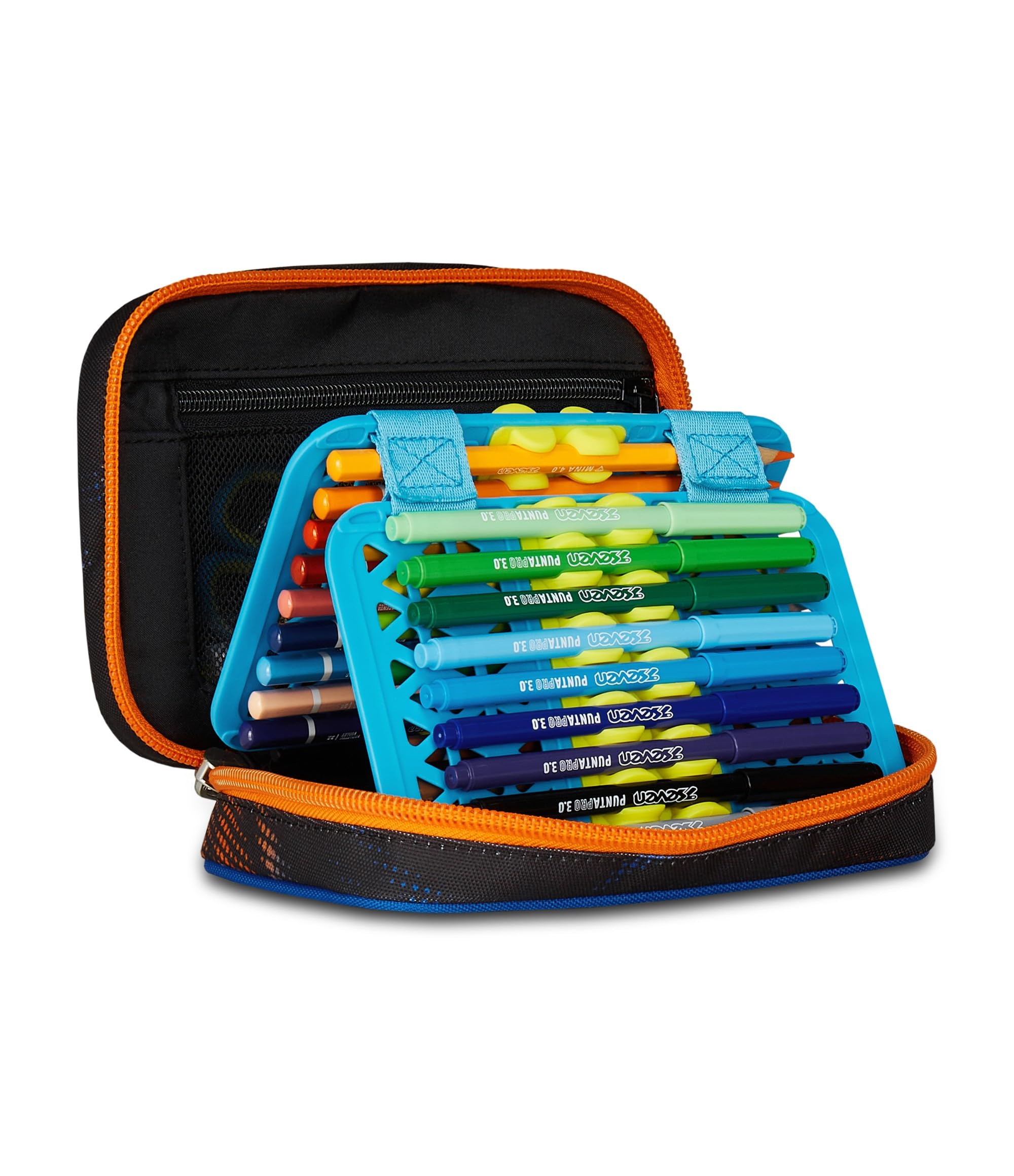 Seven Astuccio Scuola Speed Pad, Nero, Portapenne Mono Scomparto con Plance Amovibili, Completo Di Penne, Matite, Colori, Accessori Zaino, Scuola Elementare, Bambino