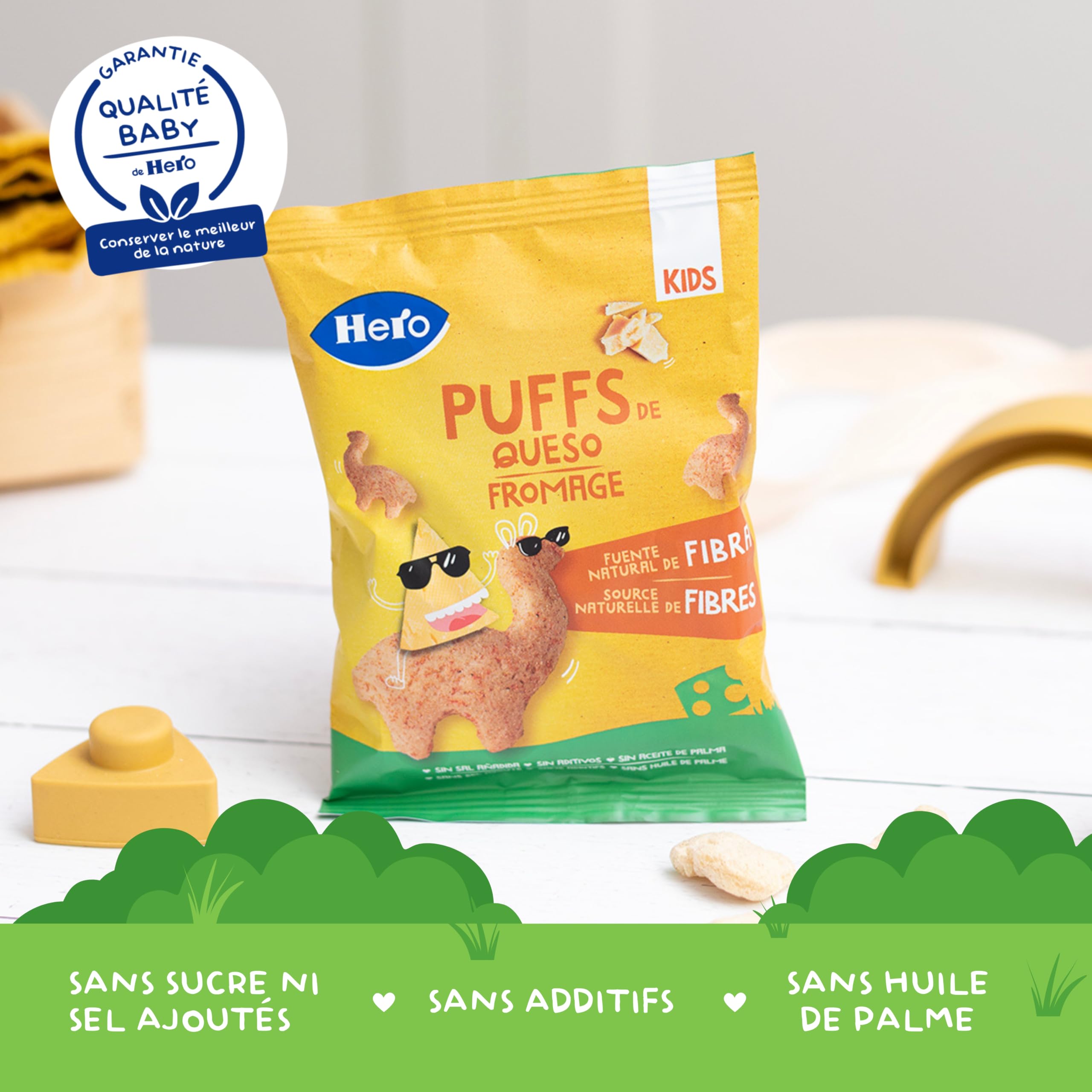 Hero Kids - Puff Snack de Fromage, Ingrédients 100% Naturel, Source Naturelles de Fibres, Sans sel ajoutés, Sans Huile de Palme, Sans Additifs, Snack pour enfants, Pack de 12 x 12g