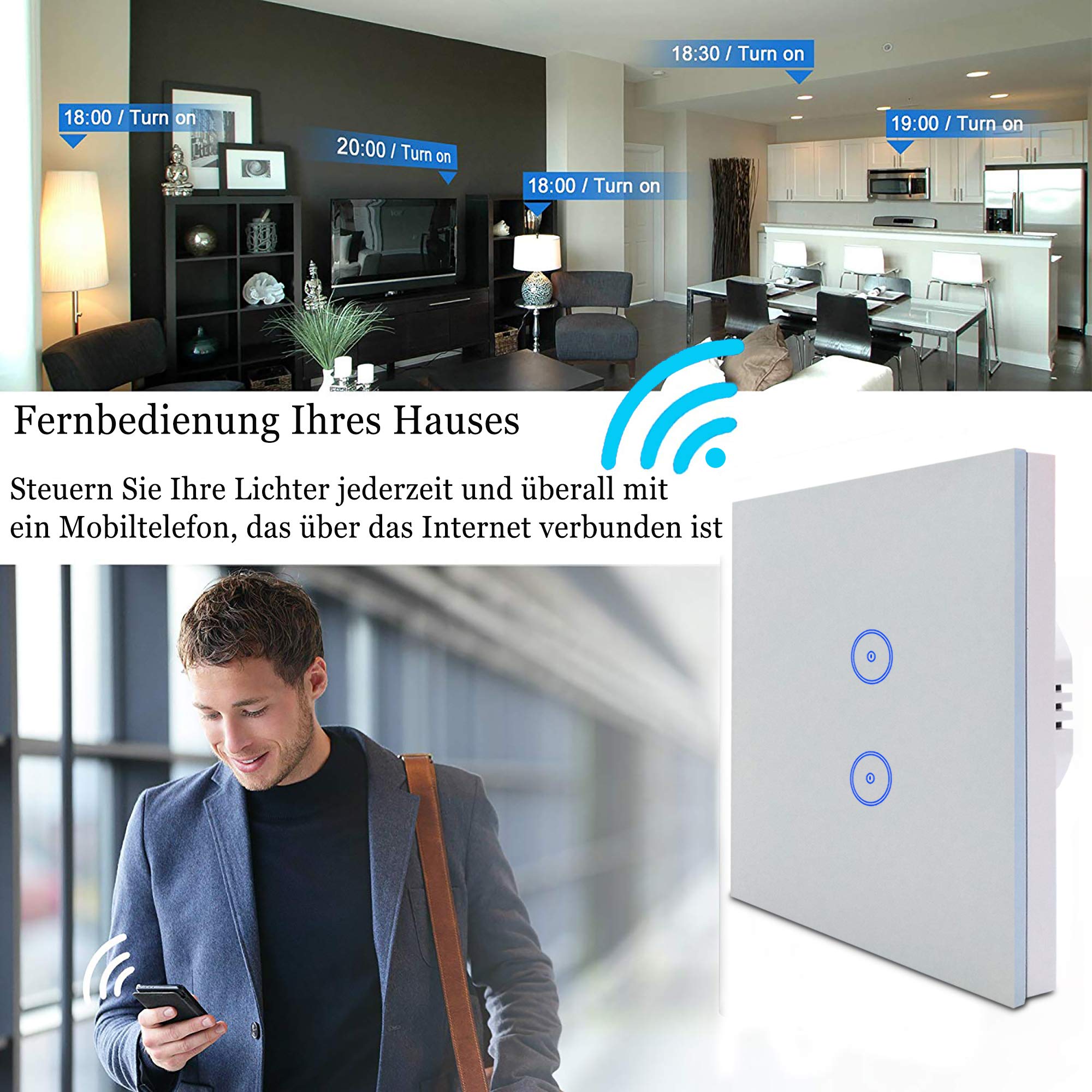 ZigBee - Interruptor de luz inteligente Alexa para empotrar con wifi, sensor táctil de cristal, 2,4 GHz, interruptor de pared sencillo (requiere concentrador), compatible con Google Home/Tuya/Smart