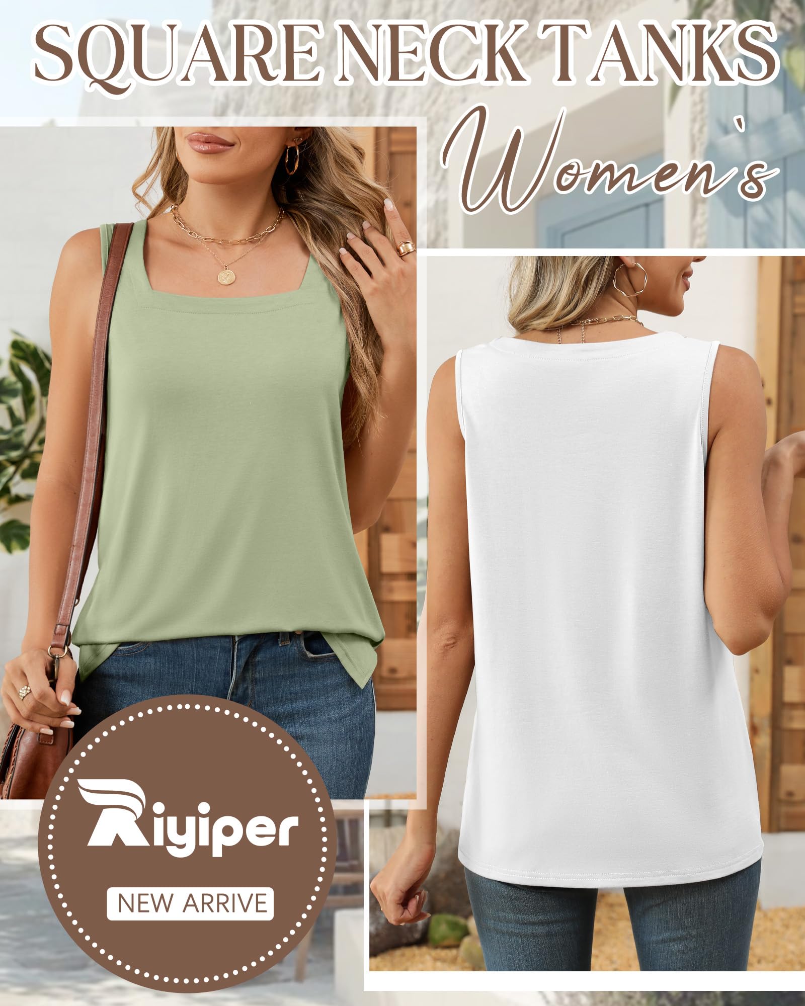 Riyiper 4er-Pack Sommer-Tanktops für Damen, Ärmellose Shirts, Lockere Passform, Eckiger Ausschnitt