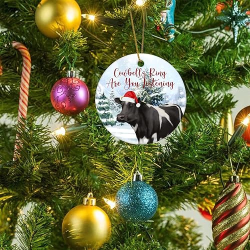 Miniatura 5 de Adorno redondo de cerámica de Navidad de recuerdo, anillo de campanas de cerveza, animal de vaca, árbol de nieve, adorno de 3 pulgadas para fiesta,