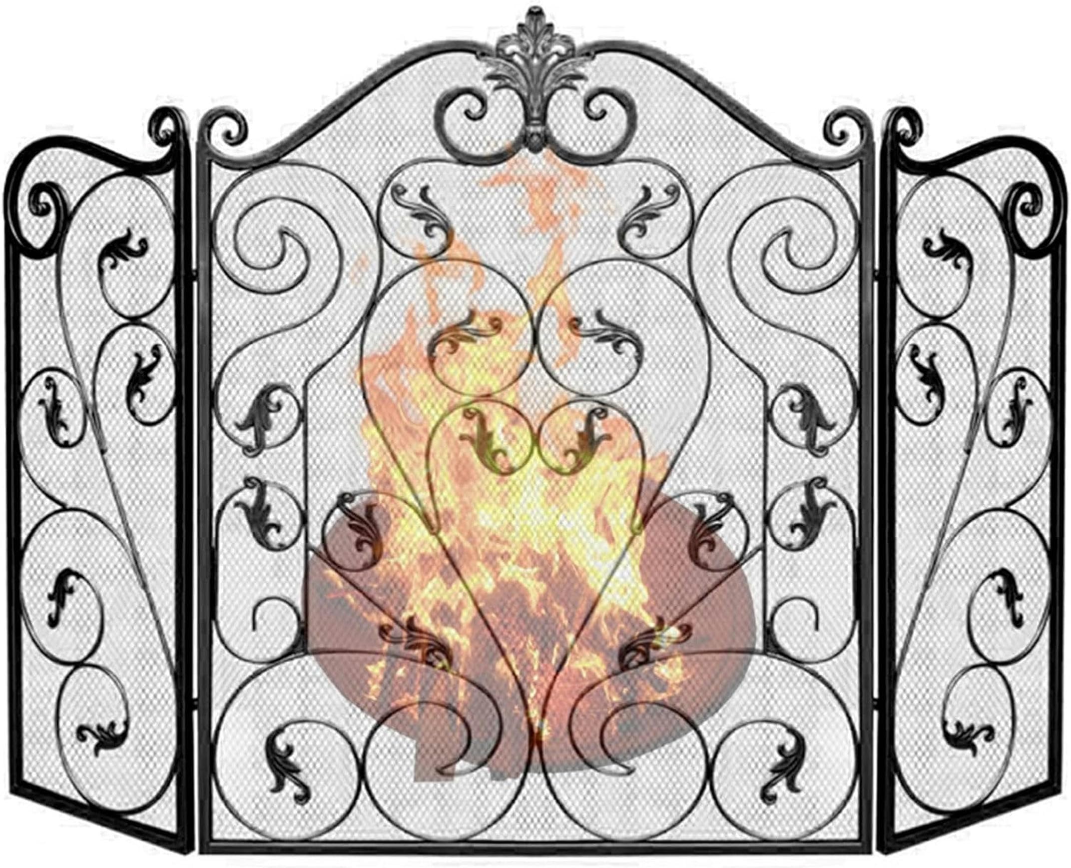 Grille de cheminée anti-étincelles en fer forgé pour stopper les projections de braises