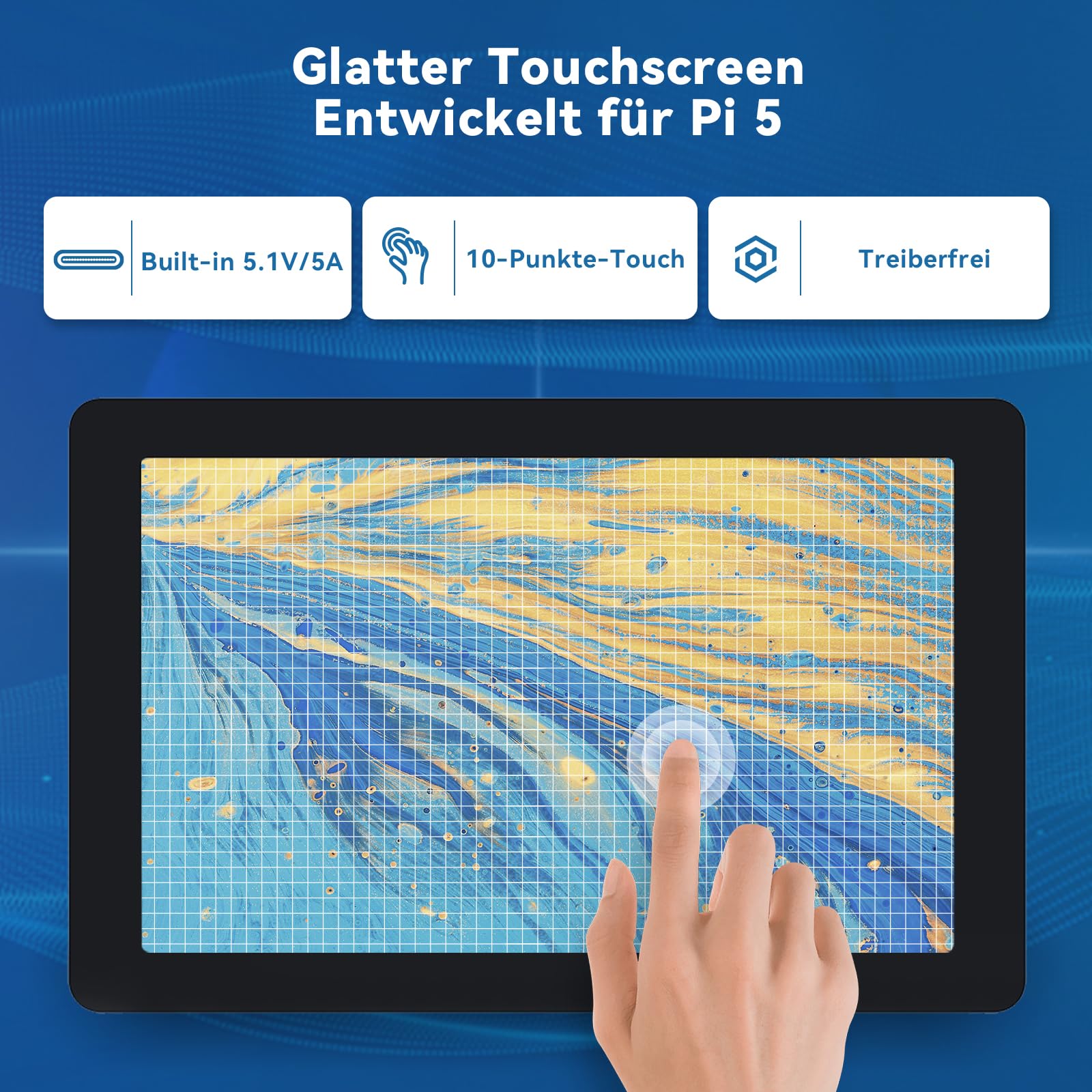 SunFounder Neueste 10 Zoll DIY Touchscreen All-In-One Lösung für Raspberry Pi 5, IPS HD 1280x800 LCD, Eingebauter 5.1V/5A Ausgang, HDMI, 10-Punkt, Kein Treiber, Lautsprecher, für RPi 5/4/3/Zero 2W
