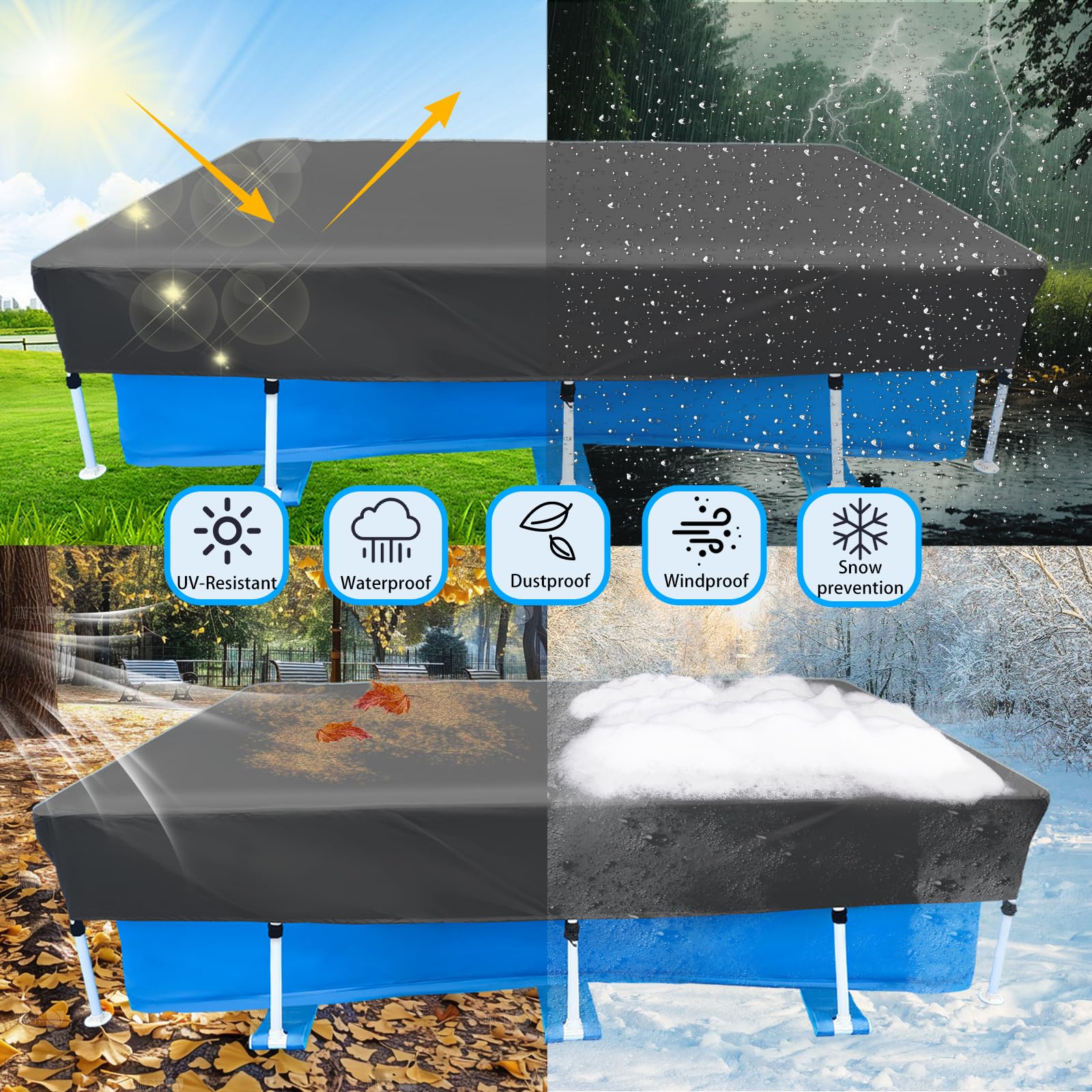 300 x 200 cm Pool Abdeckung Rechteckige 3 x 2 m Sommer & Winter Solarplane Schwimmbadabdeckung mit Schnüre Design für Oberirdischen Pool Staubdicht Wasserdicht