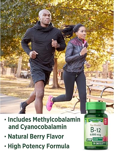 Miniatura 4 de Nature's Truth Vitamina B-12 6000 Mcg, Pestañas de disolución rápida, sabor natural a bayas