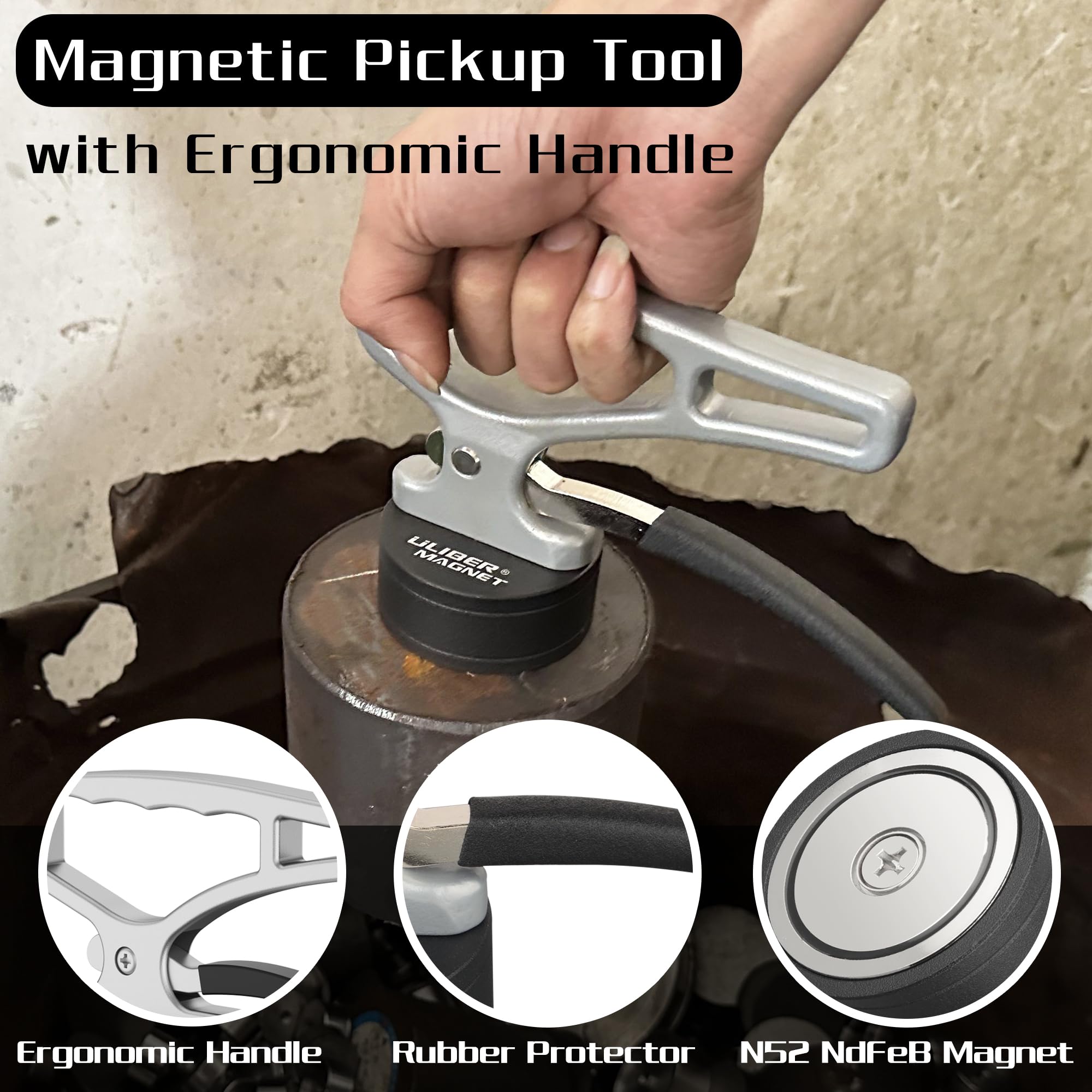 ULIBERMAGNET Sterke magnetische pick-up tool, snel optillen, draagbare map voor ijzeren plaat en staal