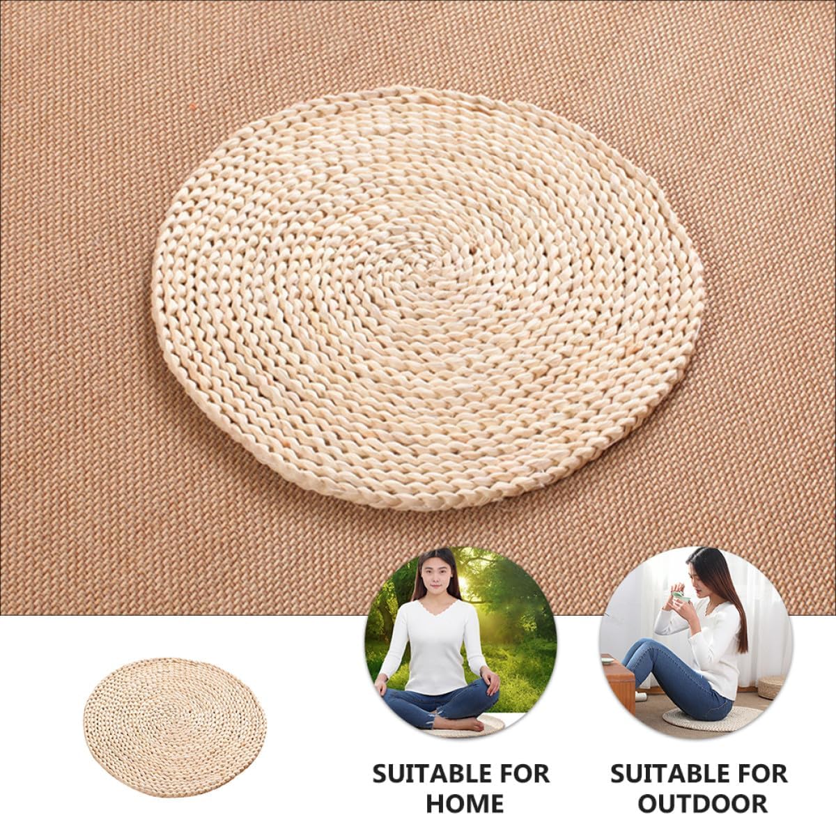 CALLARON Thick Straw Woven Floor Cushion 1.5cm Corn Husk Tatami Seat Pad Handwoven Meditation Yoga Mat Home Sitting Pillow