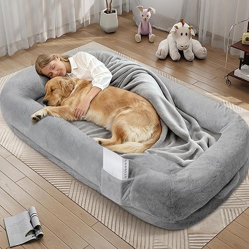 Cama humana para perros adultos, cama larga para perros de tamaño humano de 43 x 10 x 71 pulgadas, funda extraíble, lavable, impermeable, diseño