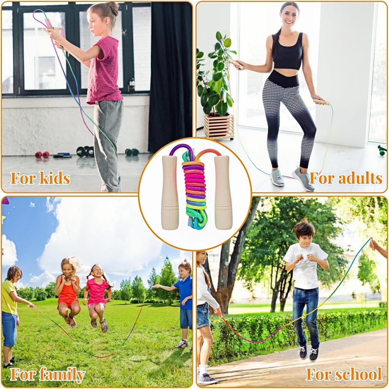 Corde à Sauter Arc-en-ciel pour Enfants,Corde a Sauter Sport,Corde a Sauter pour Plusieurs Joueurs,Cordes à Sauter Réglables avec Poignée en Bois pour Fitness,Sport,Filles,Garçons(2.5M)