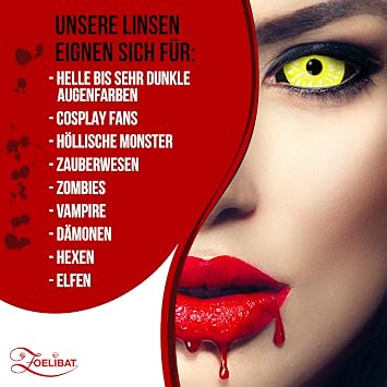 Zoelibat farbige Kontaktlinsen schwarz gelb ohne Stärke Black yellow Eye 1 Paar Linsen für 6 Monate weiche Monatslinsen für Halloween Karneval und Fasching