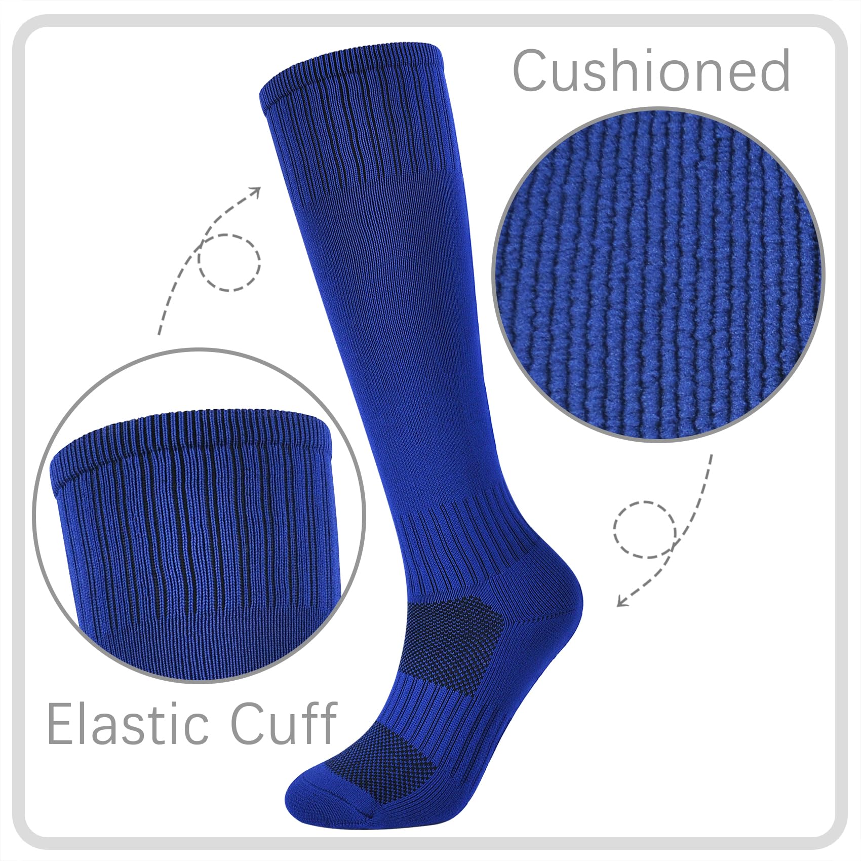 Calcetines de fútbol para niños, 6 pares de calcetines hasta la rodilla, para béisbol, sóftbol, deportes, niños, jóvenes, hombres y mujeres