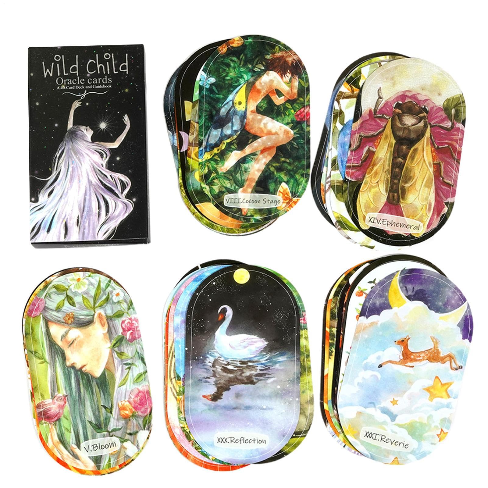Wild Child Oracle Deck, 40-Piece Indie Tarot Cards, Divination Game Set, Beautifully Illustrated With Artwork, Cardstock With Easy Shuffle, For Tarot Card Reading Prediction Party Fun Use