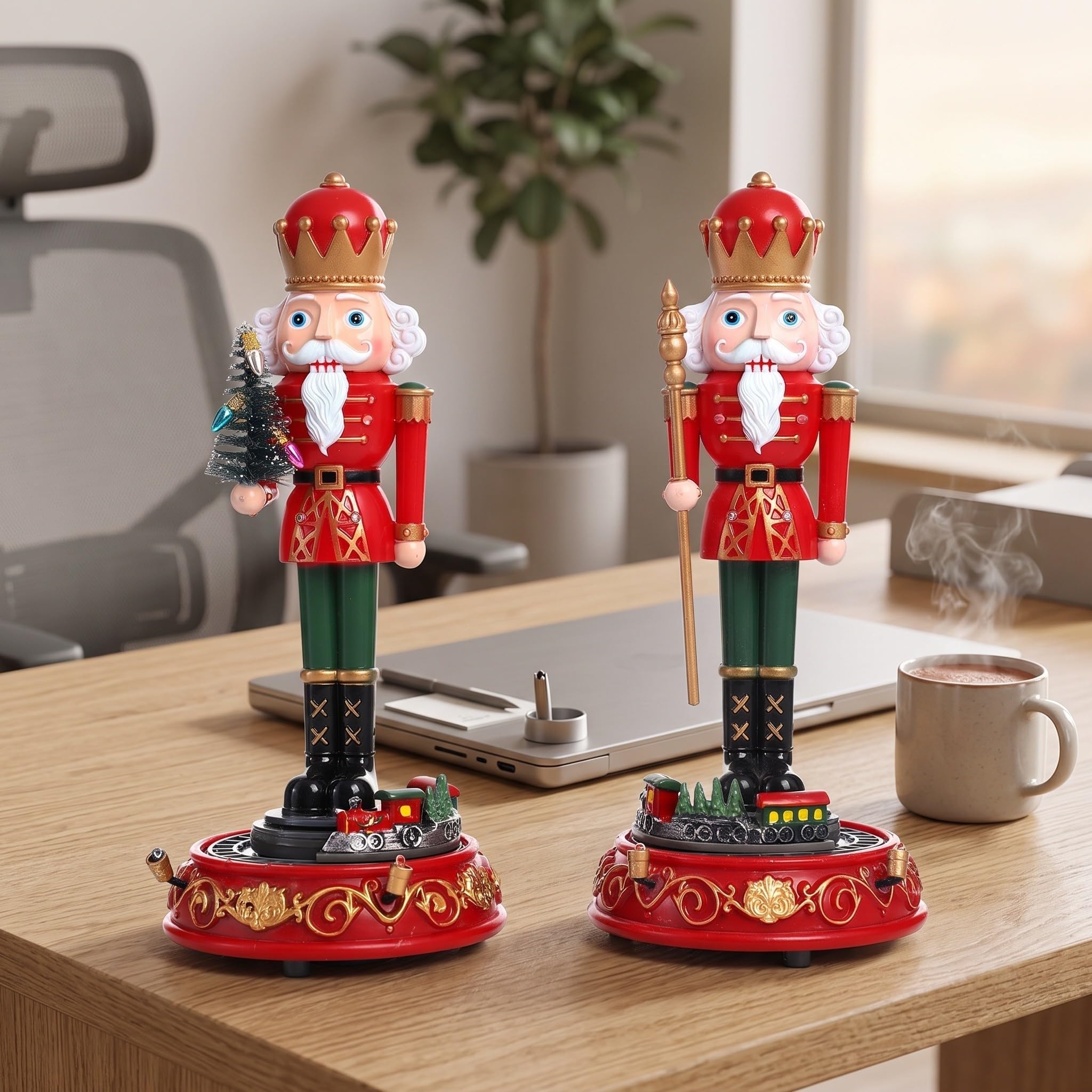 SHINEOFI 2 Pezzi Decorazione Natalizia in Plastica con Musica Interattiva e Rotazione Musicale, per Ufficio e Casa Durante Natale