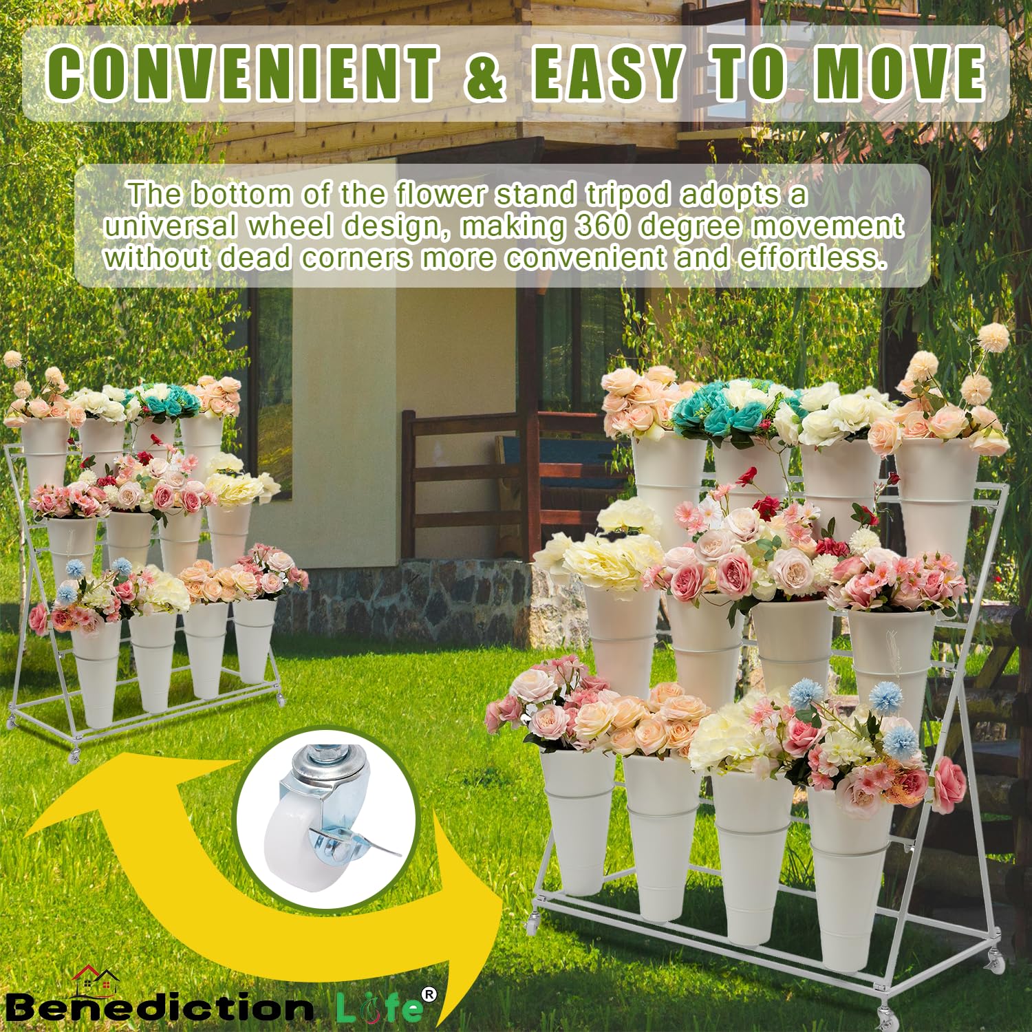 【M17】HYSFORM FLOWER STAND Amazon.com: Benediction Life Flower Display Stand With Wheels,3