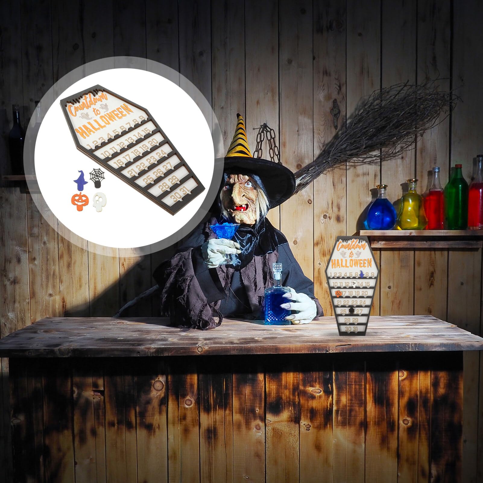 ifundom Halloween-countdown-kalender aus Holz in Sargform Adventskalender für Dekoration und Zählen der Tage