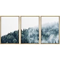 SIGNWIN 3 Piece Framed Canvas Wall Art Misty Forest Nature Wilderness Photography Abstract Contemporary LandscapeCanvas Prints Home Artwork Decoration for Living Room,Bedroom - 16