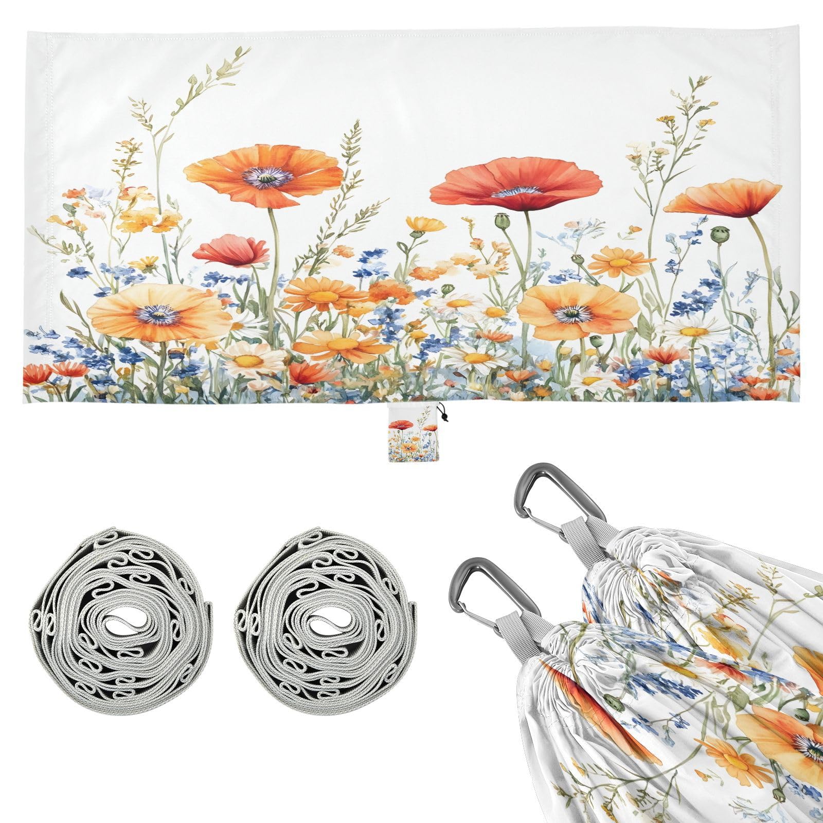 ATTX Beautiful Watercolor Wildflowers Camping Hammock - Lightweight & Portable Hammocks, Heavy Duty 330lbs Capacity for Indoor, Hiking, Backpacking, Travel, Backyard, Beach#60