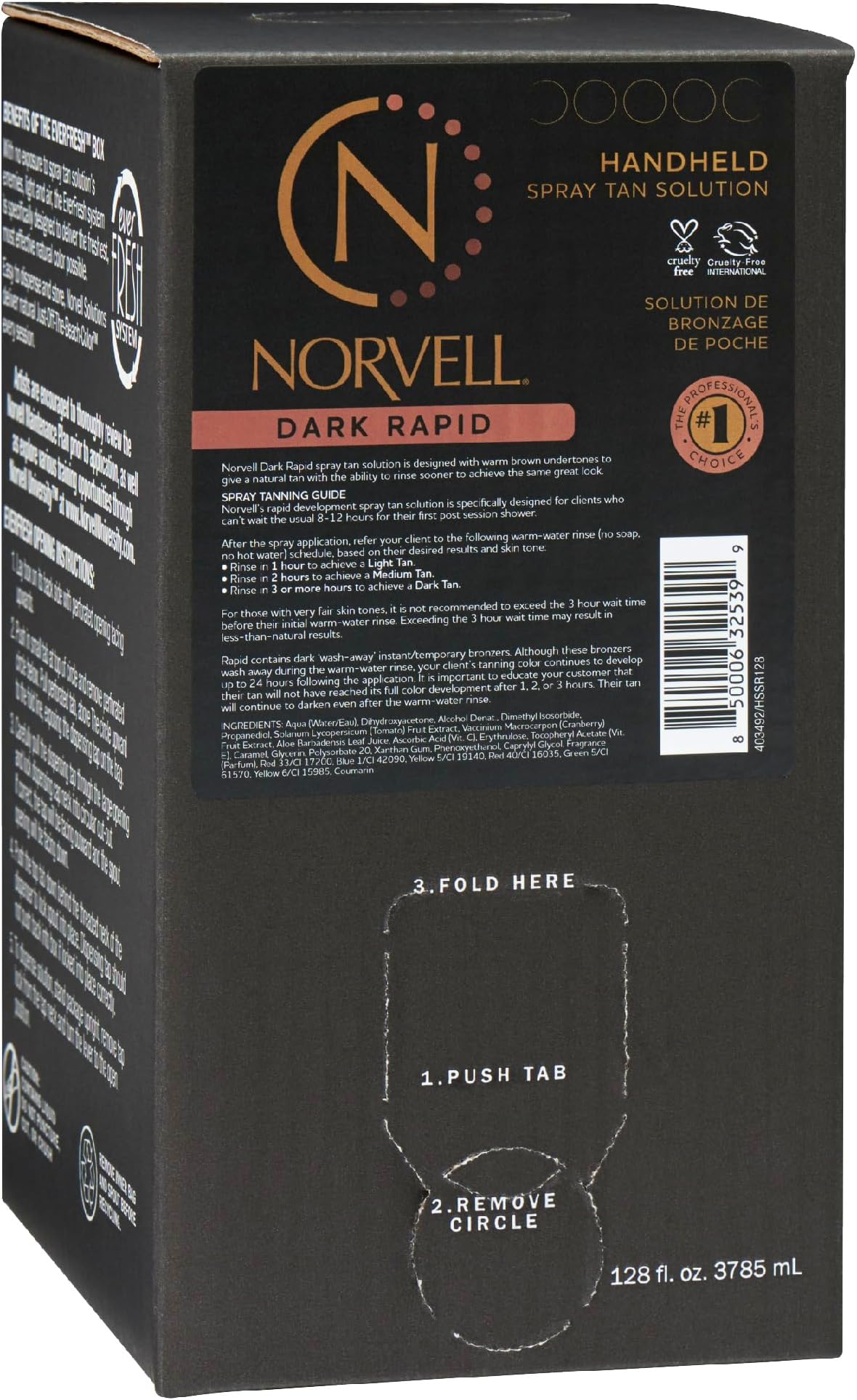 - Norvell Premium Spray Tan Solution Dark Rapid 128 fl oz – Professional Sunless Tanning Formula for Fast Natural Bronze Glow, Streak Free, Long Lasting Color