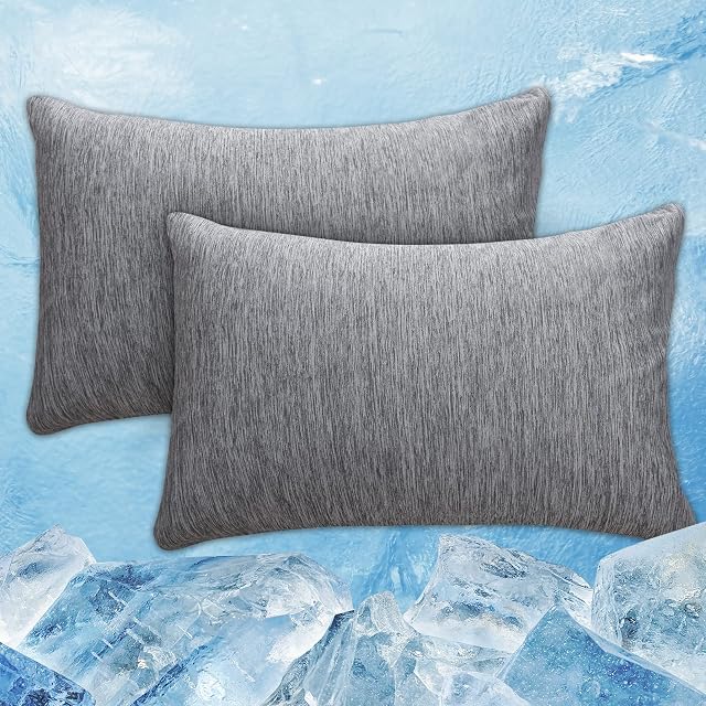 CHOSHOME Cooling Pillow Cases,Grey Pillowcases 2 Pack for Hot Sleepers with Japanese Q-Max 0.45 Cooling Fiber,Skin-Friendly and Breathable ,Hidden Zipper Cool Pillow Cases(Grey,50*75 cm)