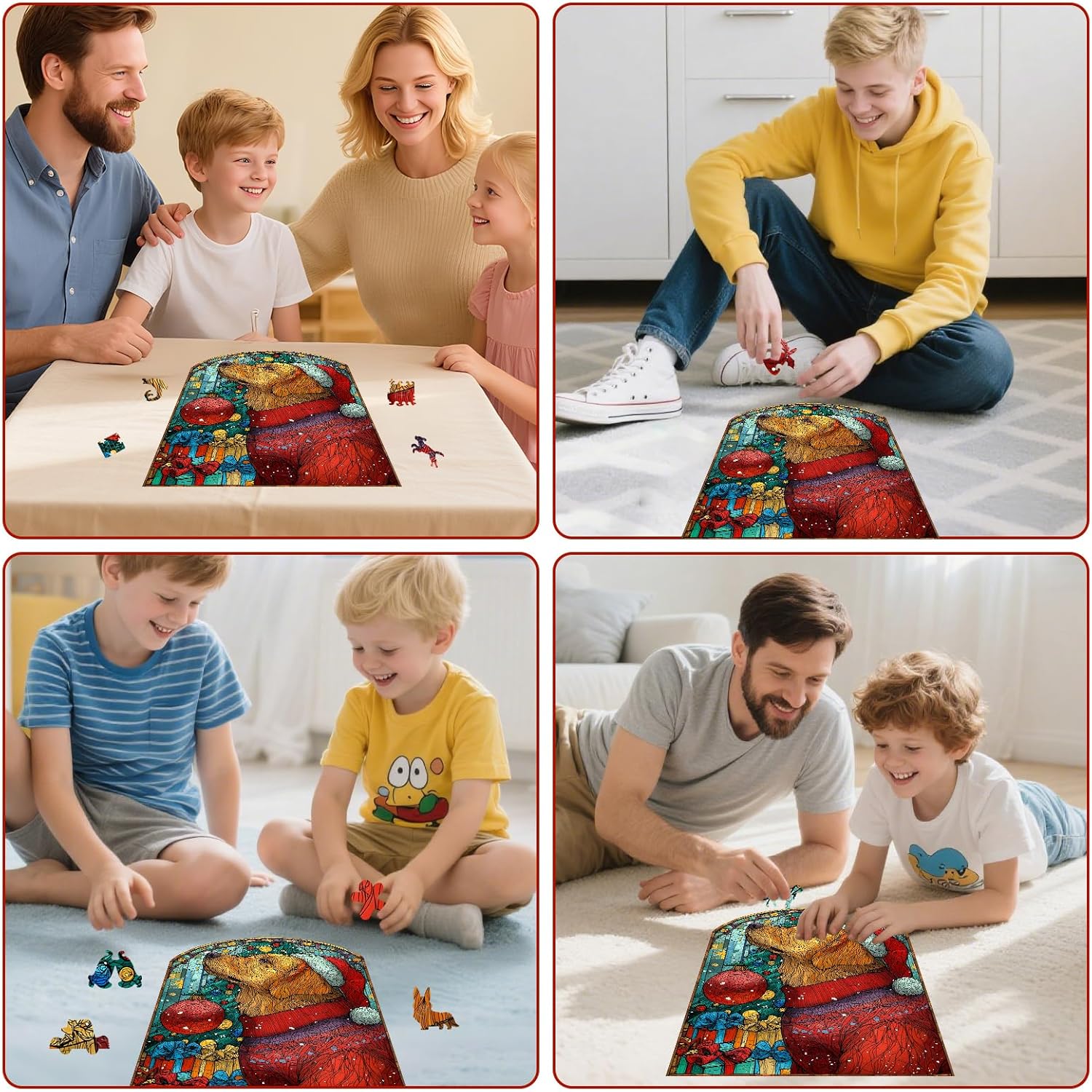 MEATRN Christmas Jigsaw Puzzles for Adults - Dog with Santa Hat 498 Pcs Unique Shaped Holiday Wood Puzzle with Wooden Storage Box, Festive Family Game Night for Art Lovers 13.5x18.3 Inch