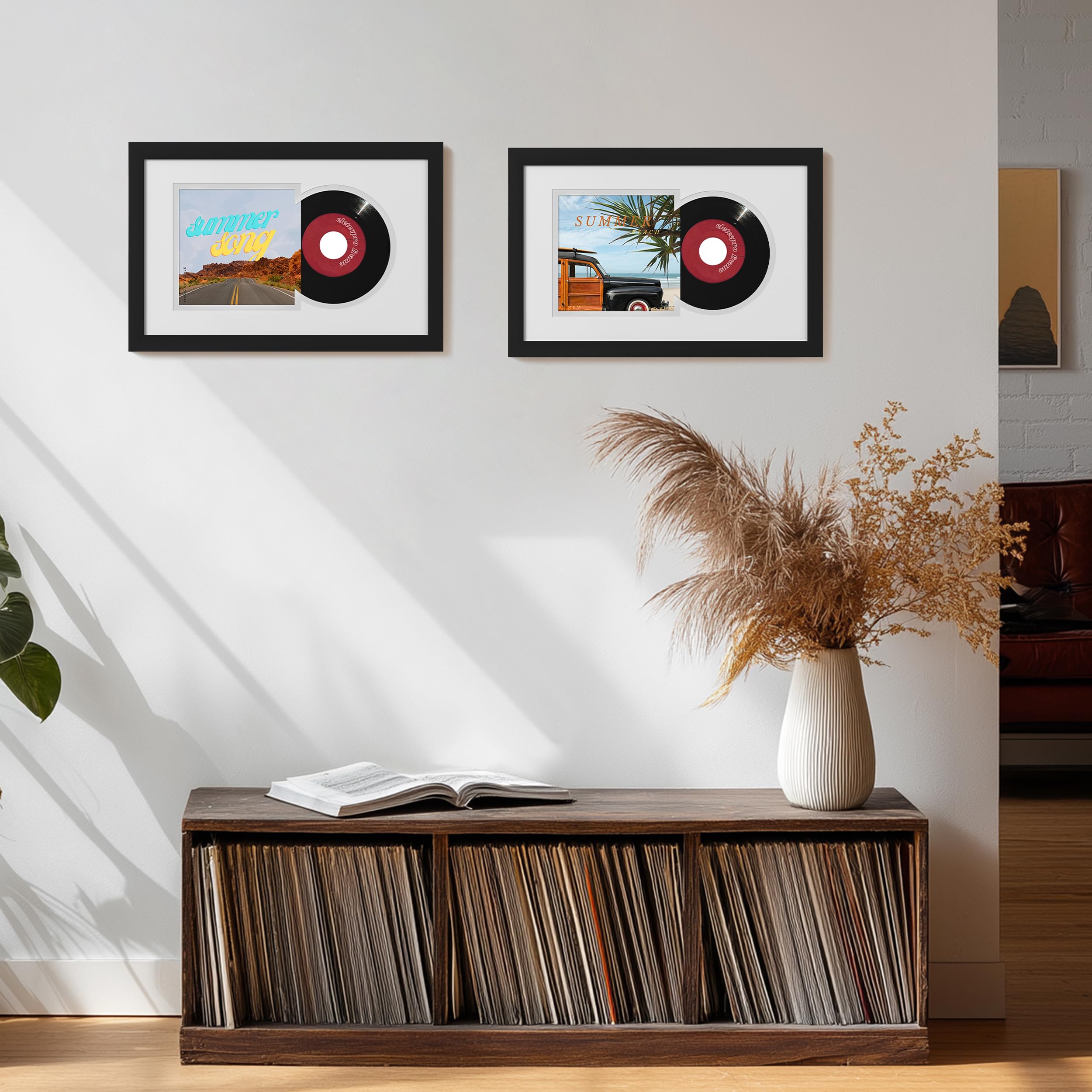 eletecpro Cornice per dischi da 8,8 x 13,8 cm, con doppio tappetino per copertina per album musicale da 17,8 cm, 45 giri/min, espositore per dischi in vinile da parete, classico ed elegante, per