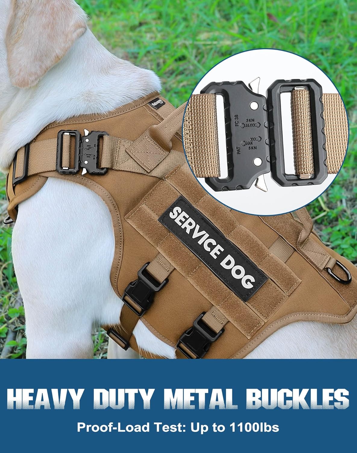PETNANNY Tactical Dog Harness - No-Pull Service Vest for Large Breeds, with Hook & Loop Patch Panel & MOLLE System | Padded Handle for Walking, Hiking & Training (Khaki,XL)