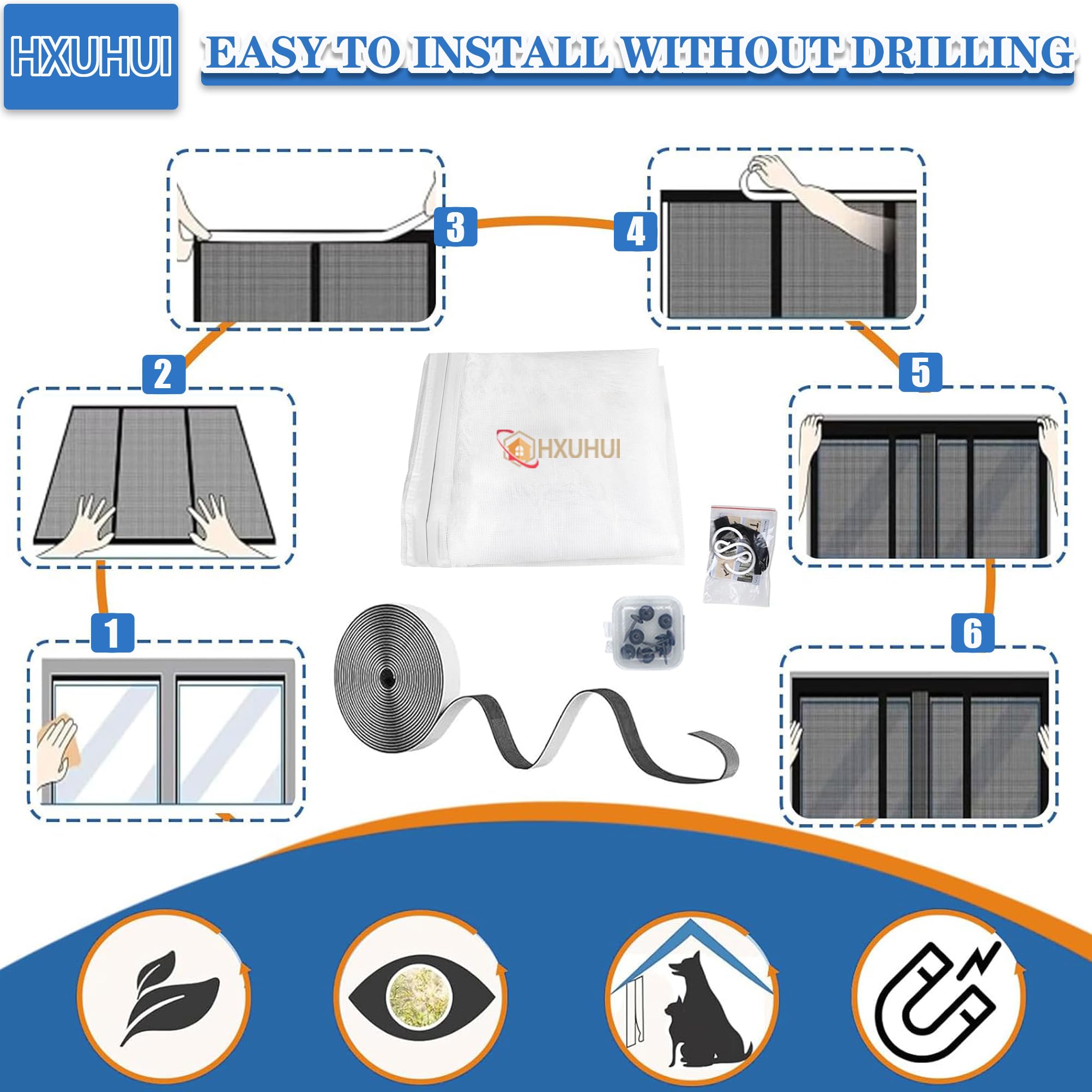 Mosquitera Puertas Abatibles Dobles 350x250cm Cinta adhesiva de full frame que asegura un sellado completo sin huecos para Diseñado para cerramientos de cristal y balcones gran formato Gris