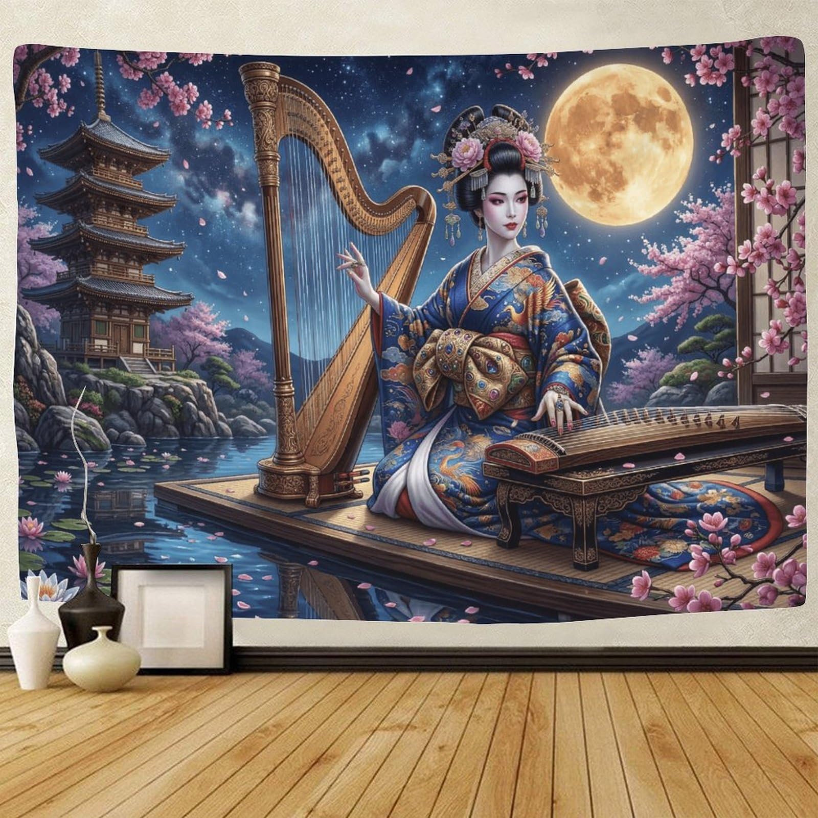 GPMNBCXZK Japanese Geisha Wall Tapestry 3D Printed Wall Decor Pagoda for Living Room Bedroom 130cmx150cm