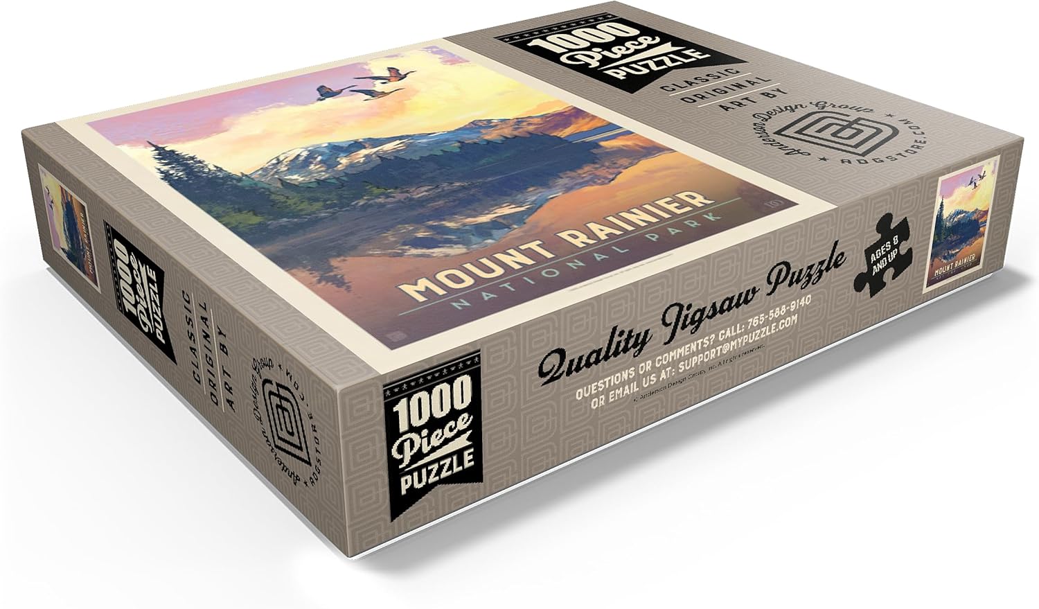 MyPuzzle Mount Rainier National Park: Daybreak, Vintage Poster - Premium 1000 Piece Jigsaw Puzzle for Adults