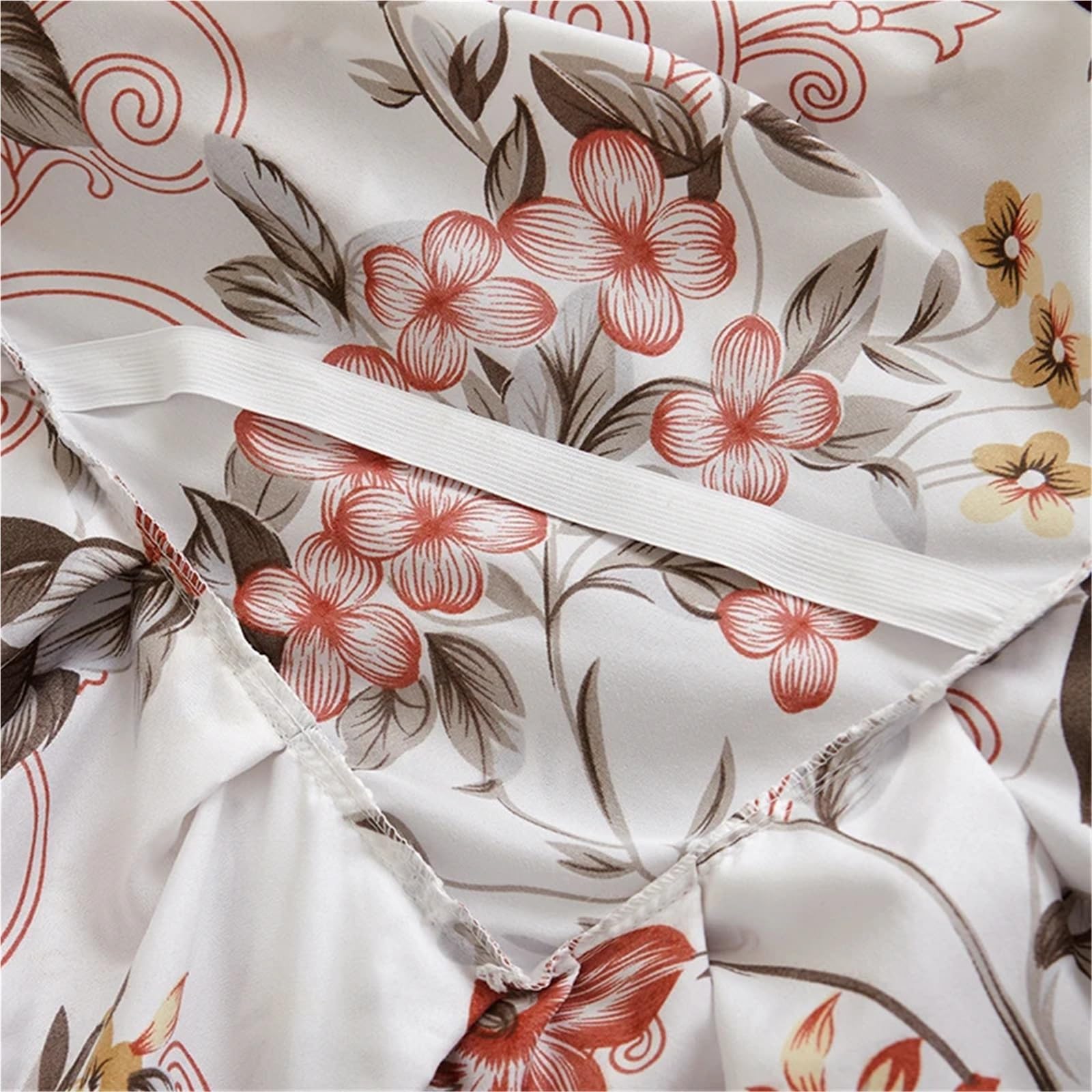 Bettrock mit Rüschen,Betthusse 3 stücke Set Floral Stil Bett Rock Und Kissenbezug Rüschen Abdeckung Hause Weiche Bettdecke Leinen(Mudanhuakai,200x200cm 3pcs Set)