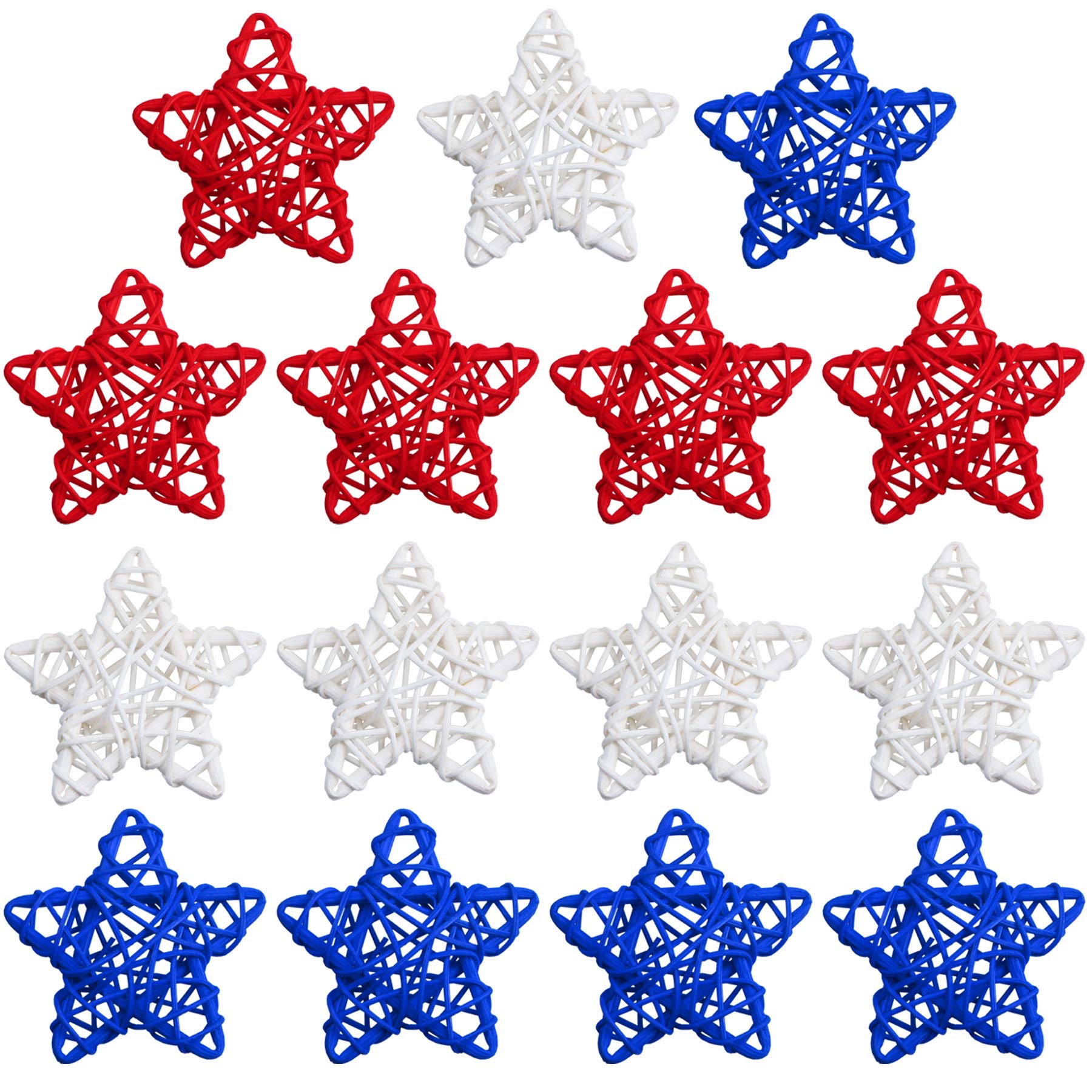 STMK 15 Pcs 4th of July Star Shaped Rattan Balls Decoration, 2.36 Inch Red White and Blue Star Shaped Wicker Balls for 4th of July Home Decor DIY Vase Bowl Filler Ornament Table Decoration