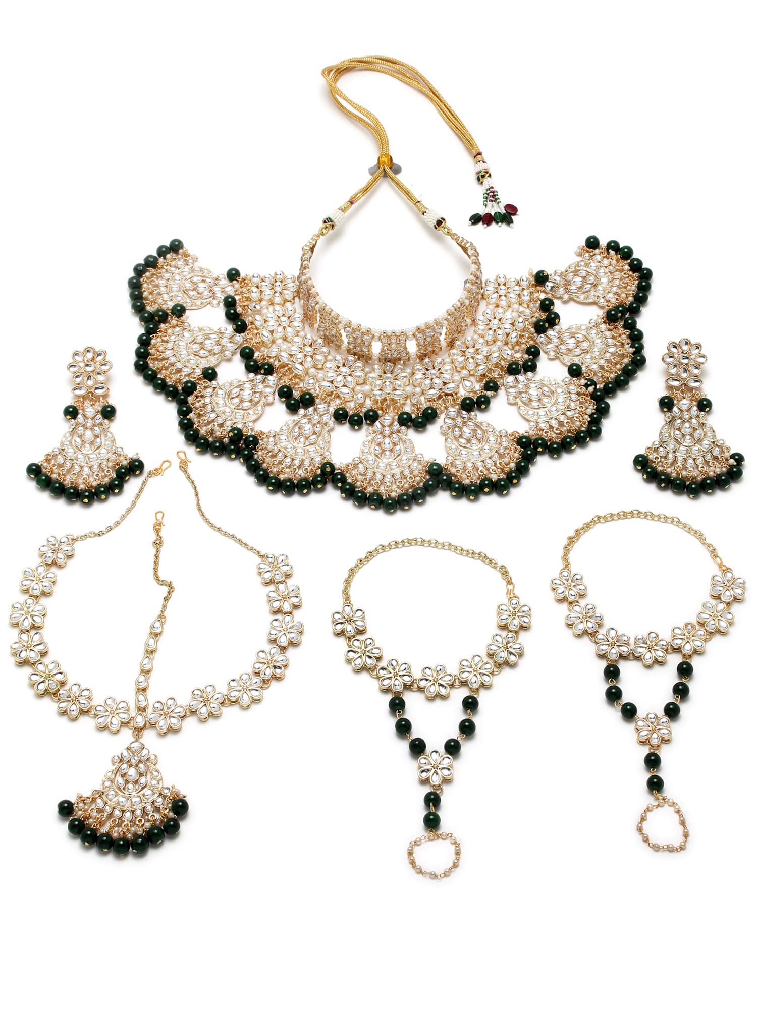 Karatcart Womens Gold-Plated Green Beads Studded Handcrafted Kundan Bridal Jewellery Set (B09ZYNK7HX) Amazon Price History, Amazon Price Tracker