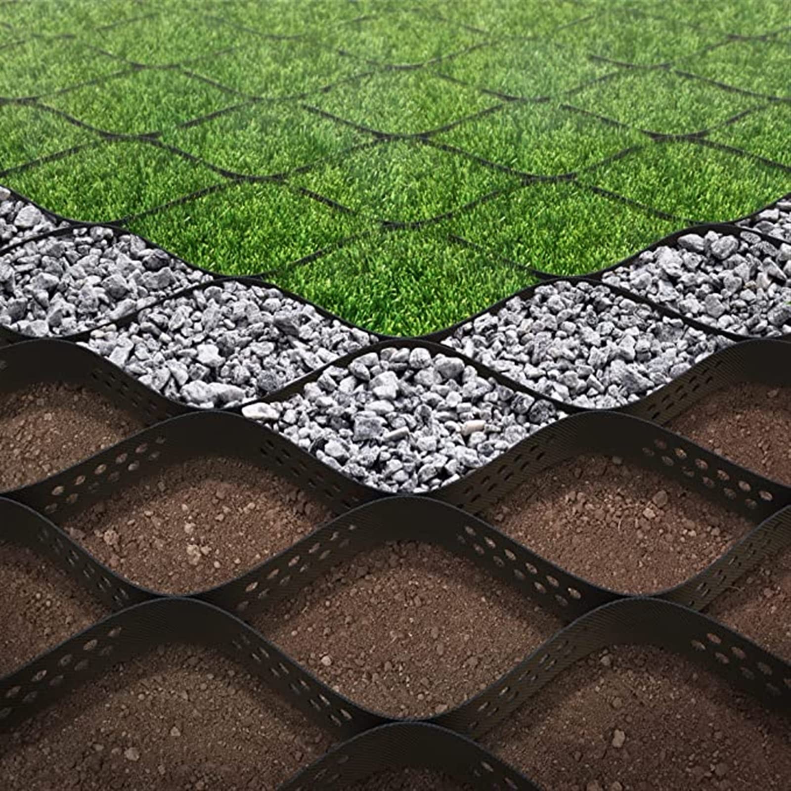 Griglia a terra, griglia Geo da 1800 libbre for metro quadro di carico, sistema spesso 2 pollici for patio fai da te, camminamento, base for capannone, vialetto for veicoli leggeri, parcheggio, erba.