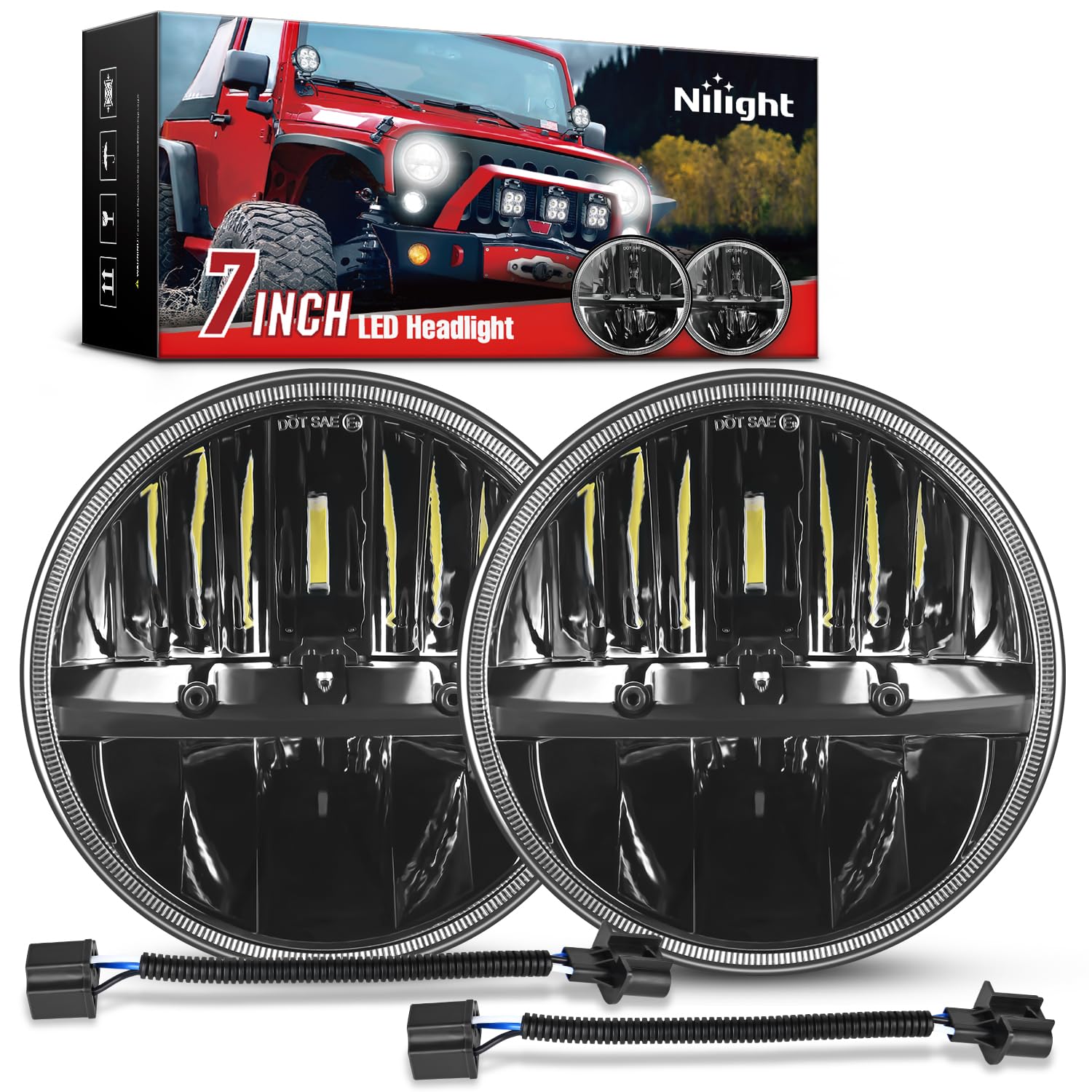 Nilight 2PCS 7 Inch LED Headlights Compatible with 2007-2017 JK JKU
