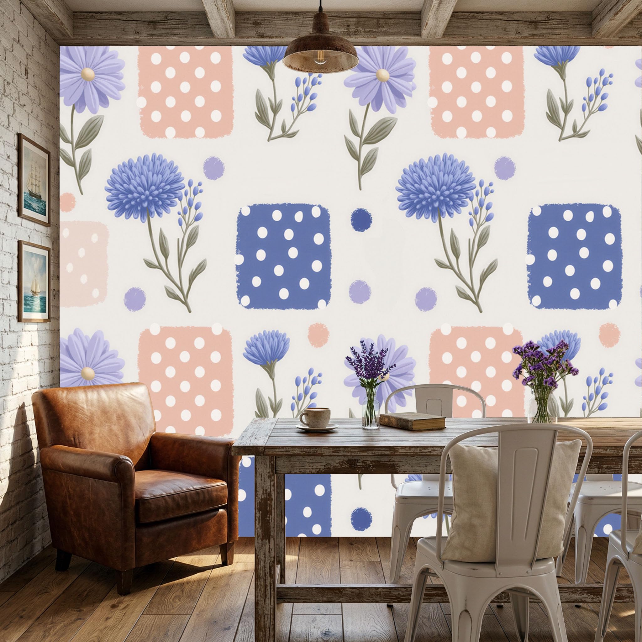 Papier peint floral rétro intissé 350x256 masquant les imperfections